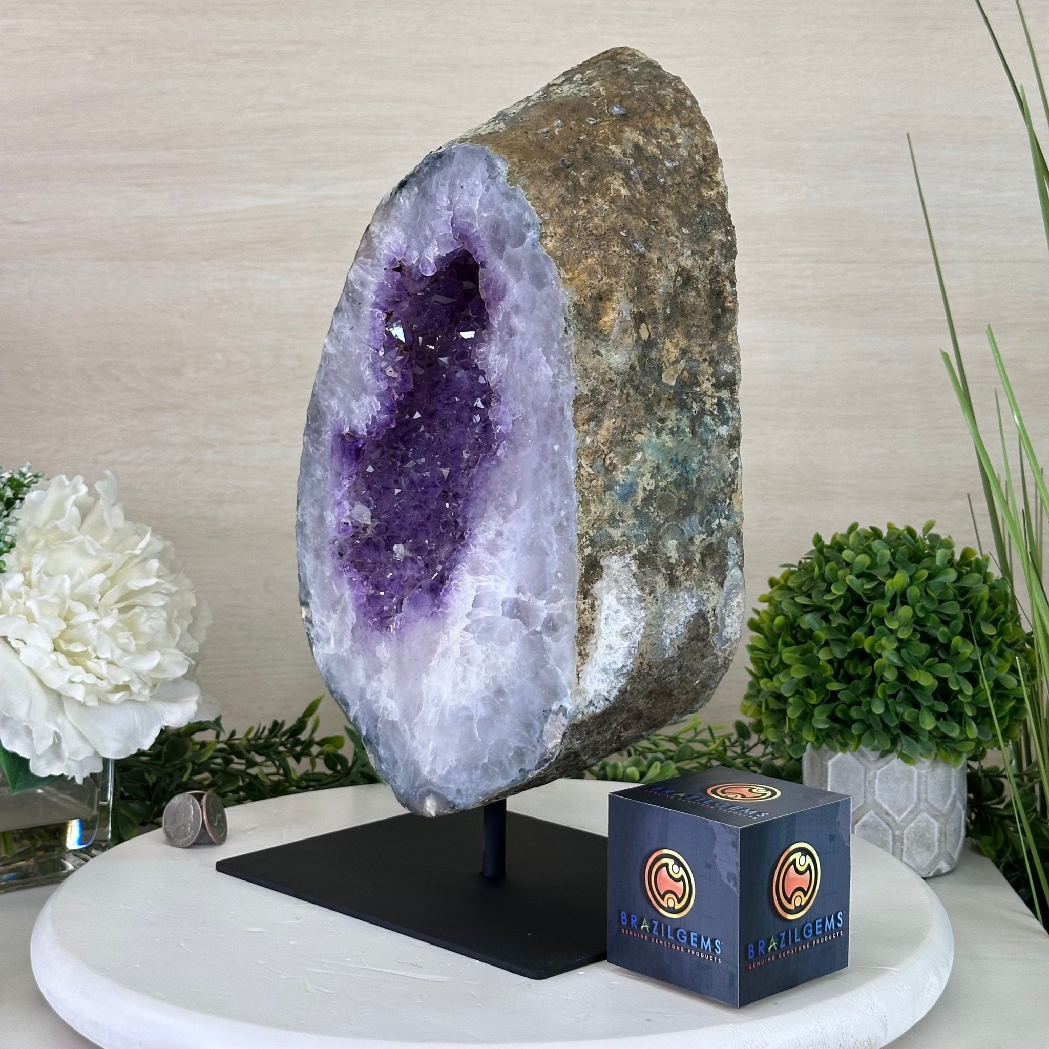 Extra Quality Amethyst Cluster on Metal Base, 20.6 lbs & 13.9" Tall #5491 - 0192 - Brazil GemsBrazil GemsExtra Quality Amethyst Cluster on Metal Base, 20.6 lbs & 13.9" Tall #5491 - 0192Clusters on Fixed Bases5491 - 0192