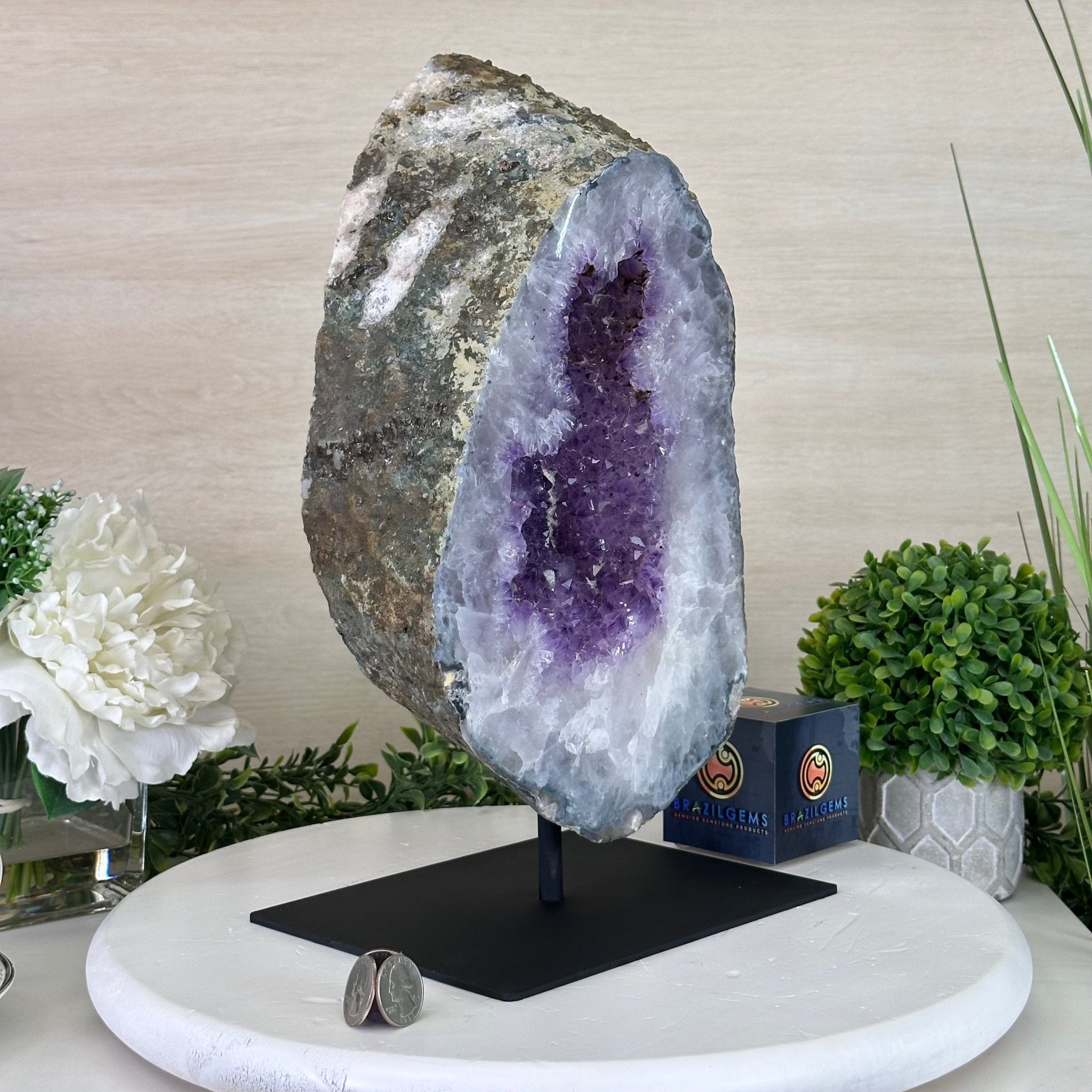 Extra Quality Amethyst Cluster on Metal Base, 20.6 lbs & 13.9" Tall #5491 - 0192 - Brazil GemsBrazil GemsExtra Quality Amethyst Cluster on Metal Base, 20.6 lbs & 13.9" Tall #5491 - 0192Clusters on Fixed Bases5491 - 0192