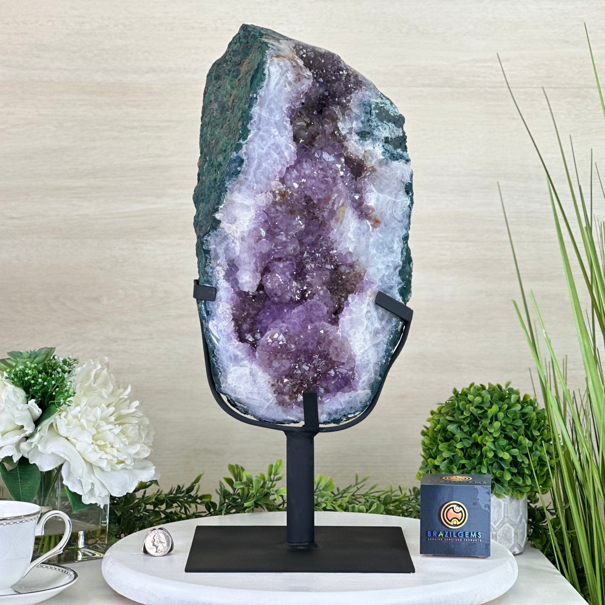 Extra Quality Amethyst Cluster on Metal Base, 28.9 lbs & 18.8" Tall #5491 - 0195 - Brazil GemsBrazil GemsExtra Quality Amethyst Cluster on Metal Base, 28.9 lbs & 18.8" Tall #5491 - 0195Clusters on Fixed Bases5491 - 0195