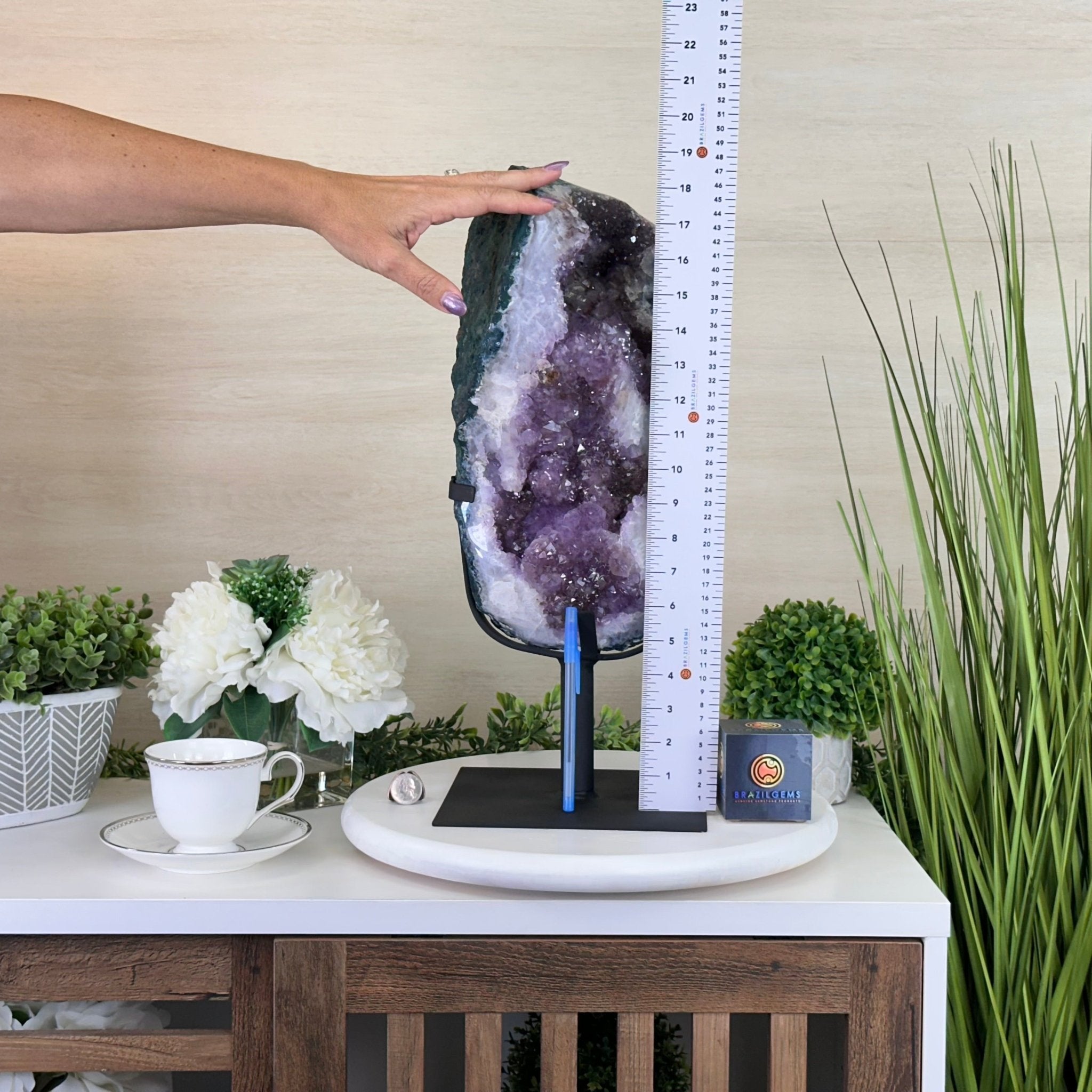 Extra Quality Amethyst Cluster on Metal Base, 28.9 lbs & 18.8" Tall #5491 - 0195 - Brazil GemsBrazil GemsExtra Quality Amethyst Cluster on Metal Base, 28.9 lbs & 18.8" Tall #5491 - 0195Clusters on Fixed Bases5491 - 0195