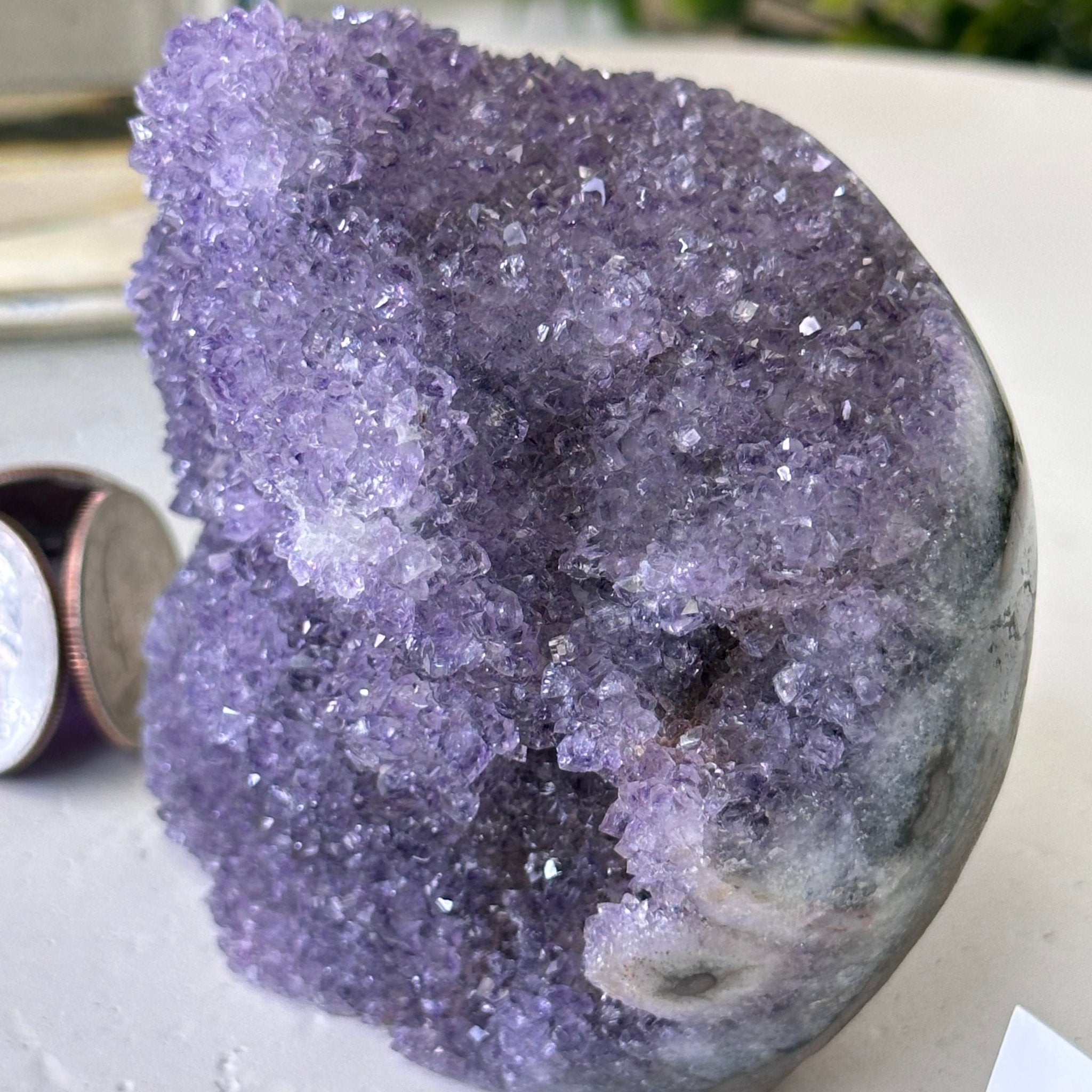 Extra Quality Amethyst Cluster w/ flat bottom, 3.3" Tall #5611 - 0408 - Brazil GemsBrazil GemsExtra Quality Amethyst Cluster w/ flat bottom, 3.3" Tall #5611 - 0408Small Clusters with Flat Bases5611 - 0408