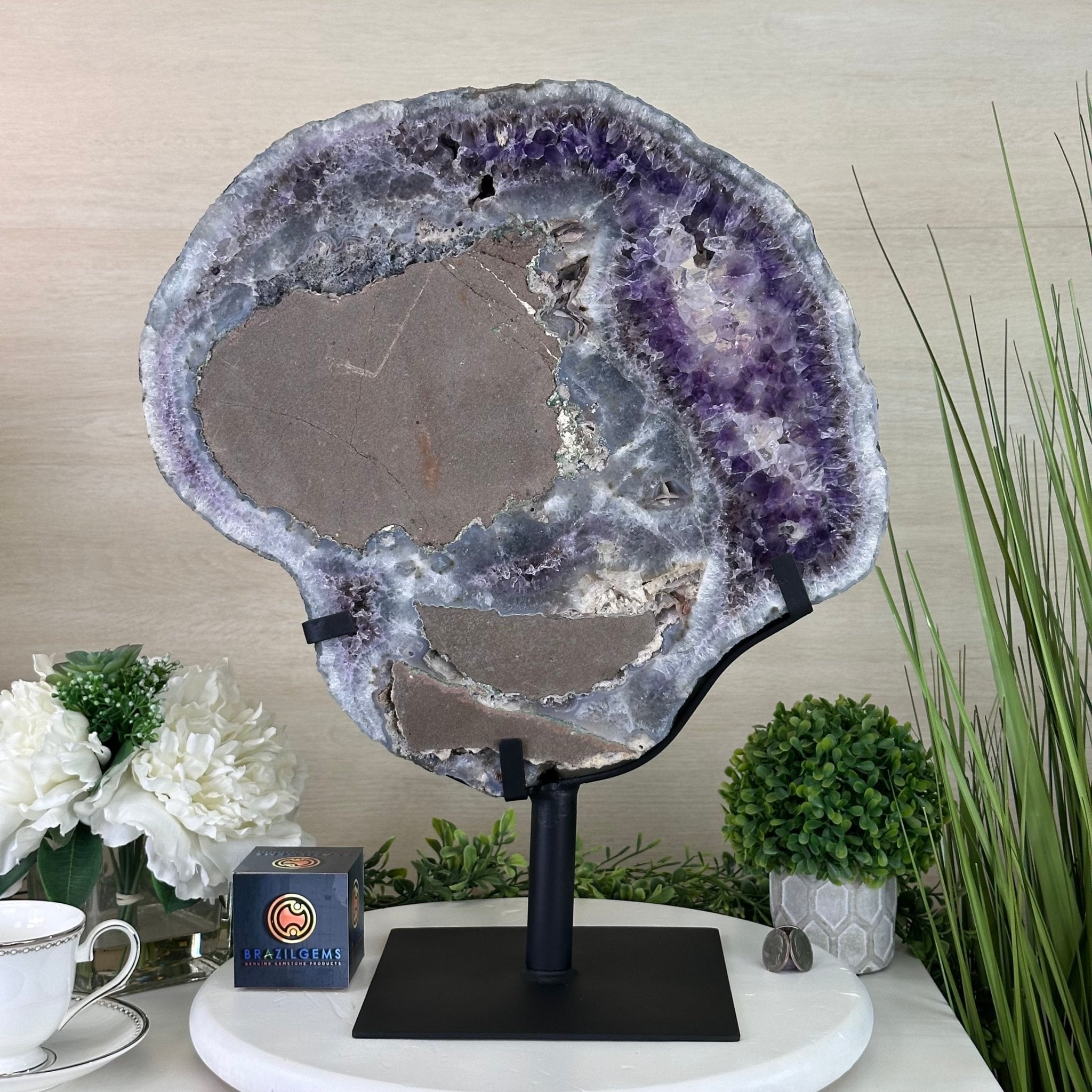 Extra Quality Amethyst Crystal Slice on Stand, 33.1 lbs & 19.6" Tall #5621AM - 005 - Brazil GemsBrazil GemsExtra Quality Amethyst Crystal Slice on Stand, 33.1 lbs & 19.6" Tall #5621AM - 005Slices on Fixed Bases5621AM - 005