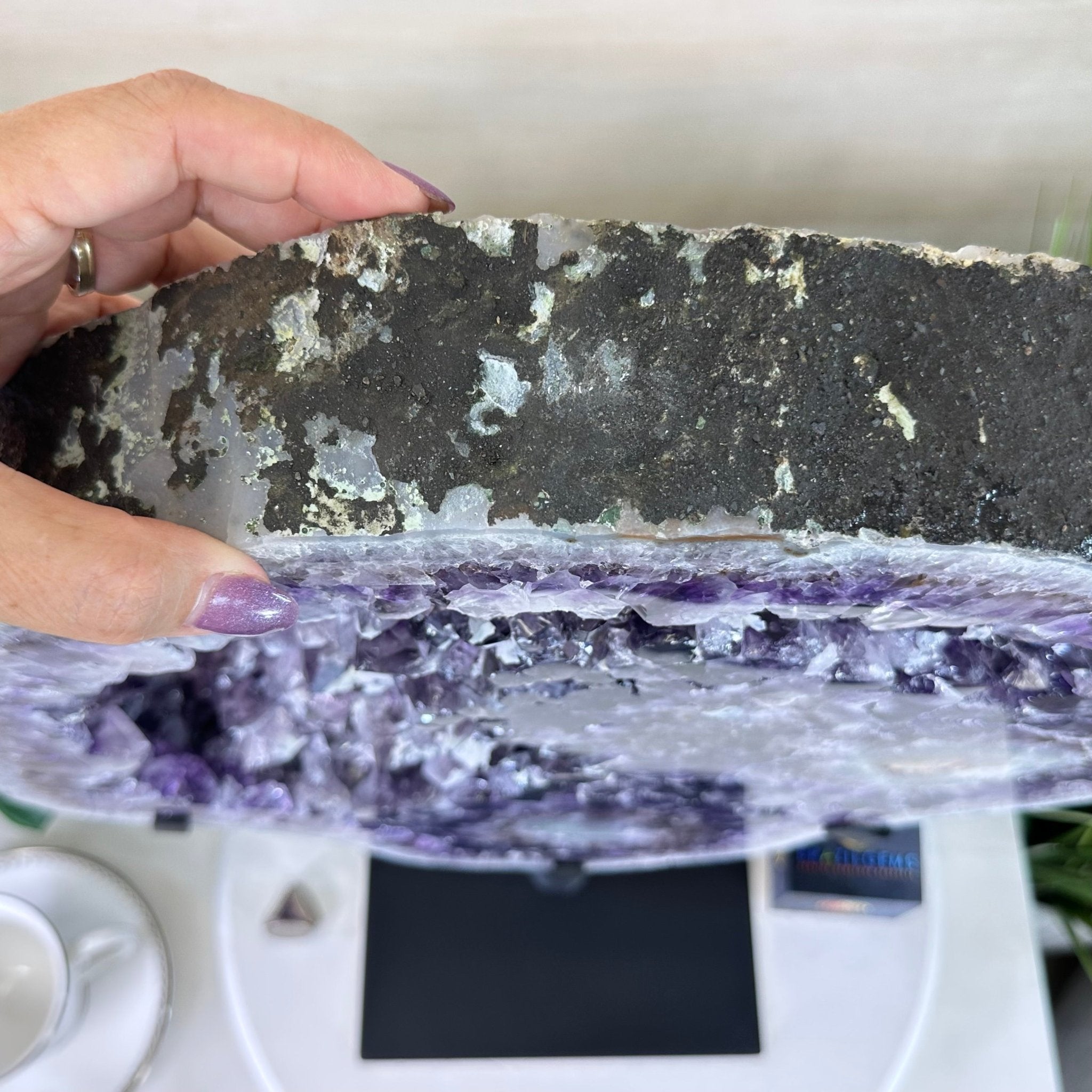 Extra Quality Amethyst Crystal Slice on Stand, 33.1 lbs & 19.6" Tall #5621AM - 005 - Brazil GemsBrazil GemsExtra Quality Amethyst Crystal Slice on Stand, 33.1 lbs & 19.6" Tall #5621AM - 005Slices on Fixed Bases5621AM - 005