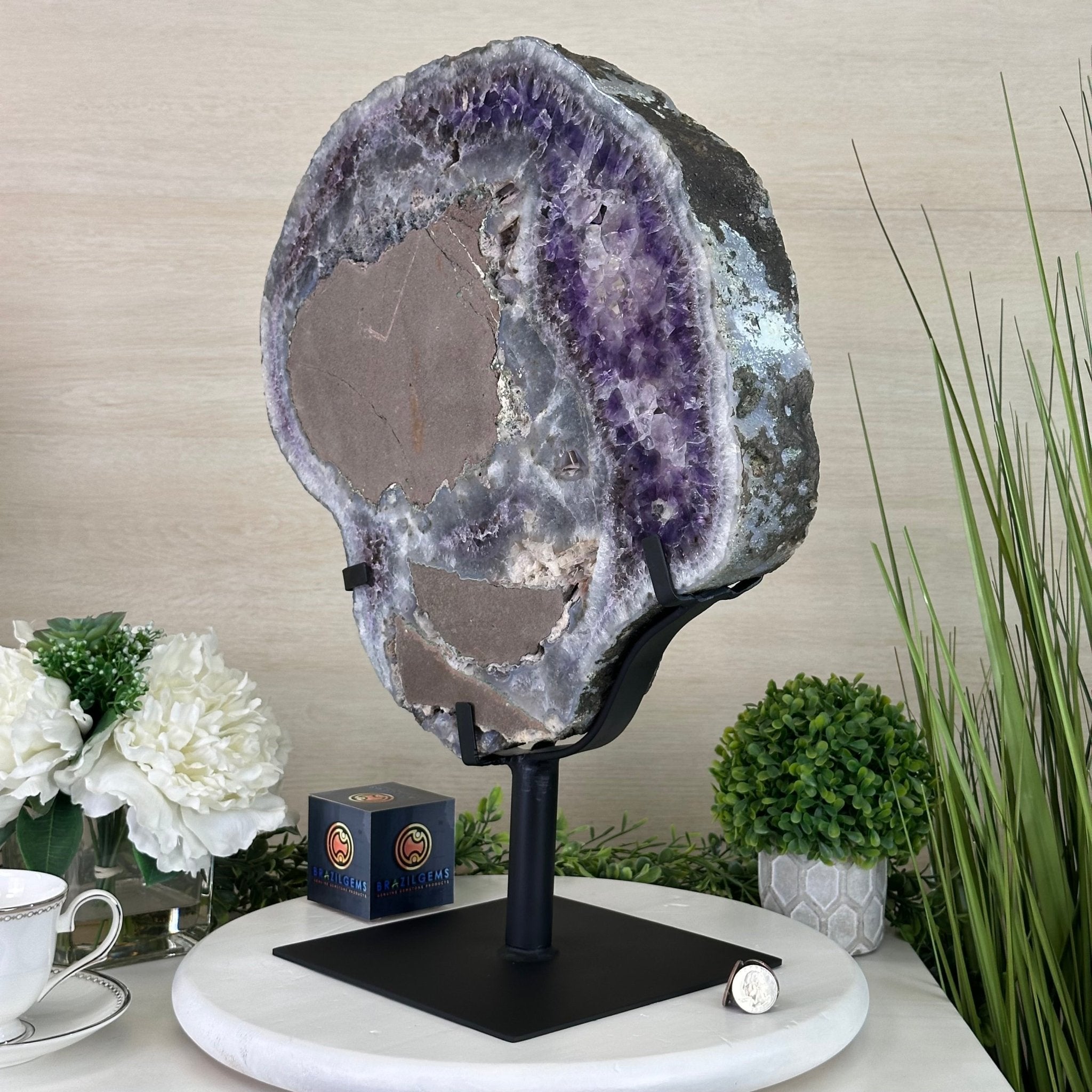 Extra Quality Amethyst Crystal Slice on Stand, 33.1 lbs & 19.6" Tall #5621AM - 005 - Brazil GemsBrazil GemsExtra Quality Amethyst Crystal Slice on Stand, 33.1 lbs & 19.6" Tall #5621AM - 005Slices on Fixed Bases5621AM - 005