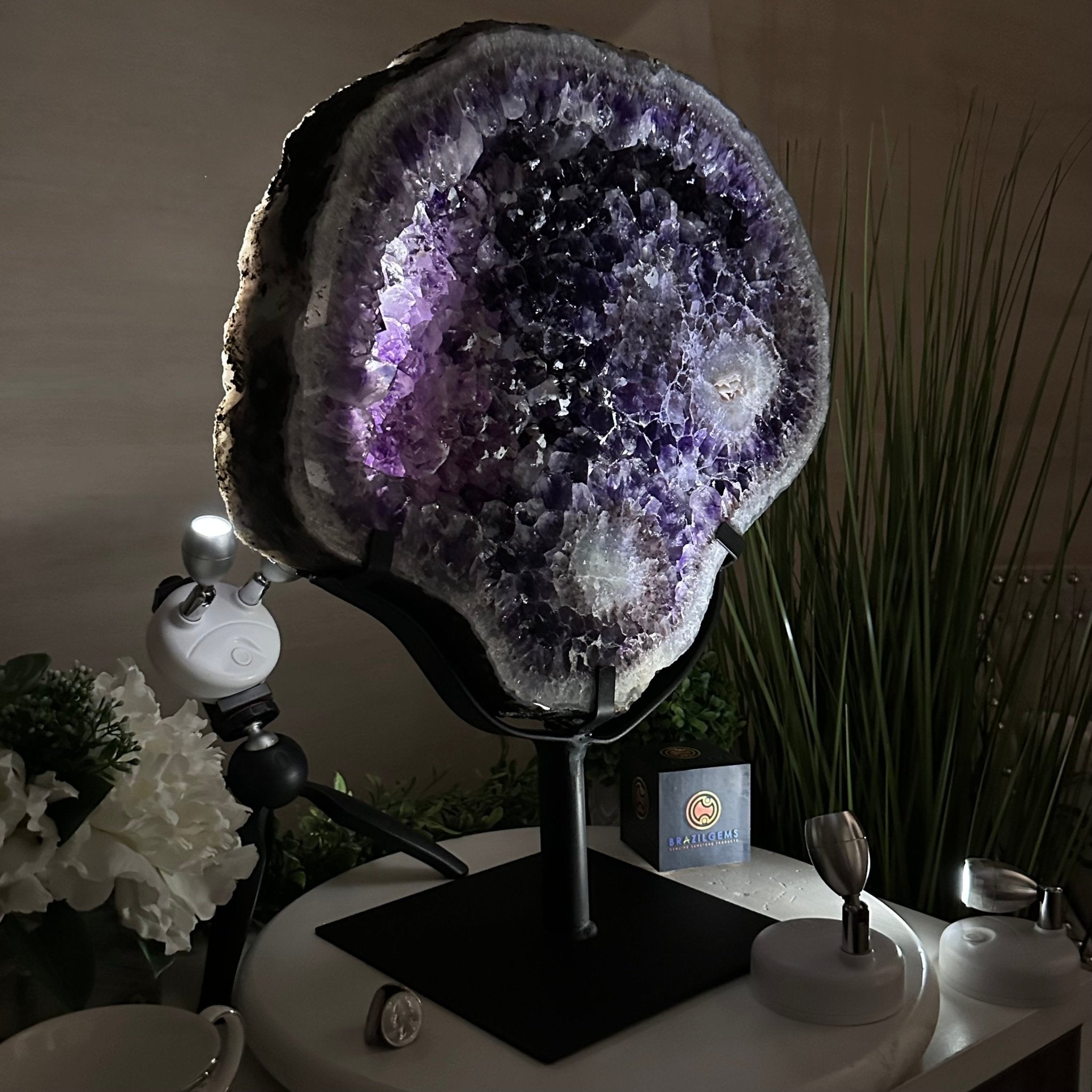 Extra Quality Amethyst Crystal Slice on Stand, 33.1 lbs & 19.6" Tall #5621AM - 005 - Brazil GemsBrazil GemsExtra Quality Amethyst Crystal Slice on Stand, 33.1 lbs & 19.6" Tall #5621AM - 005Slices on Fixed Bases5621AM - 005