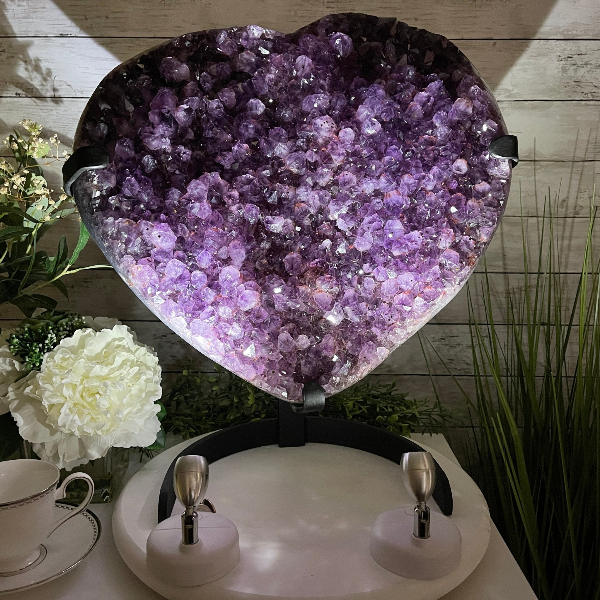 Extra Quality Amethyst Heart Geode, metal stand, 50 lbs & 19" Tall #5463-0190 by Brazil Gems - Brazil GemsBrazil GemsExtra Quality Amethyst Heart Geode, metal stand, 50 lbs & 19" Tall #5463-0190 by Brazil GemsHearts5463-0190