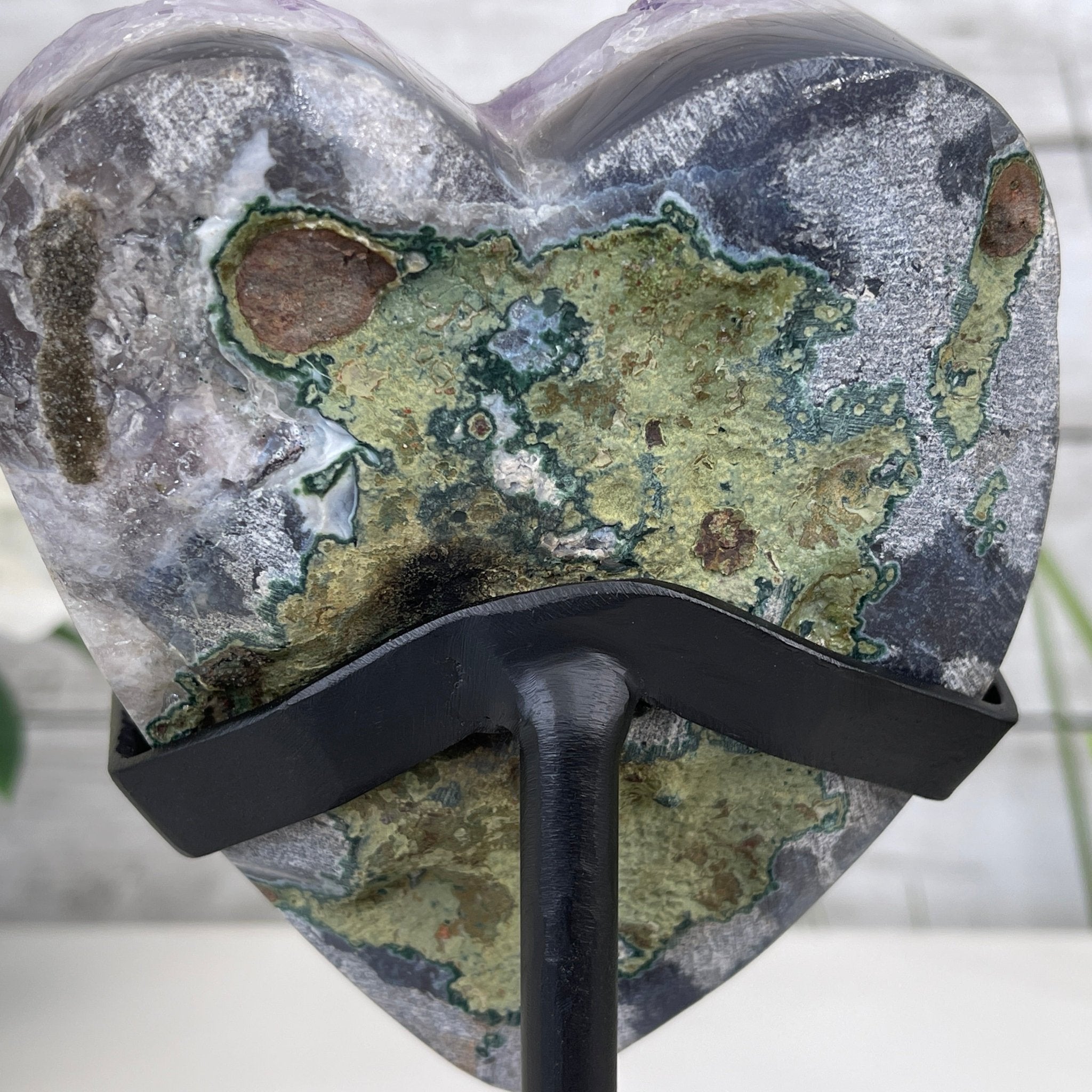 Extra Quality Amethyst Heart Geode, metal & wood stand, 8" Tall & 2.4 lbs #5463-0168 by Brazil Gems - Brazil GemsBrazil GemsExtra Quality Amethyst Heart Geode, metal & wood stand, 8" Tall & 2.4 lbs #5463-0168 by Brazil GemsHearts5463-0168