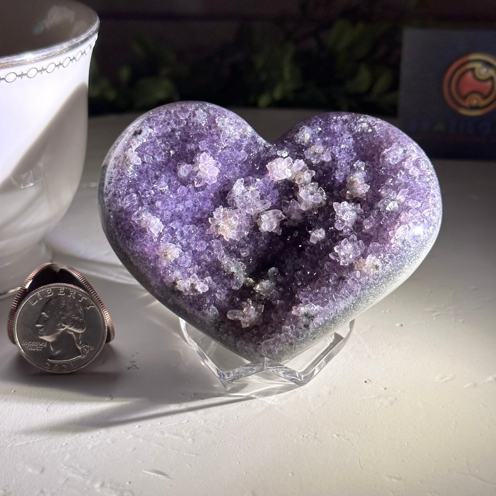 Extra Quality Amethyst Heart Geode on an Acrylic Stand, 0.43 lbs & 2.4" Tall #5462-0085 by Brazil Gems - Brazil GemsBrazil GemsExtra Quality Amethyst Heart Geode on an Acrylic Stand, 0.43 lbs & 2.4" Tall #5462-0085 by Brazil GemsHearts5462-0085