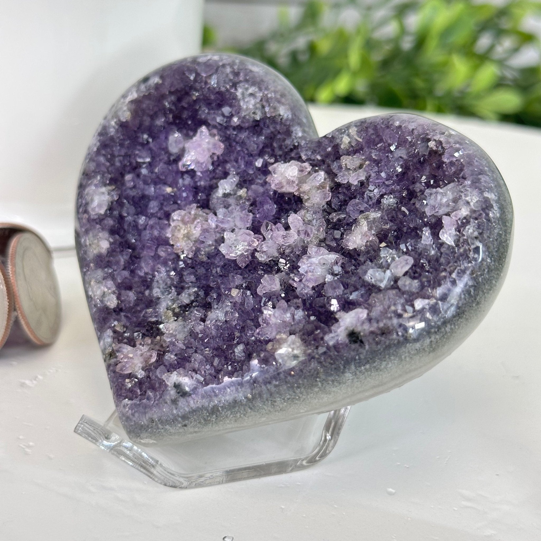 Extra Quality Amethyst Heart Geode on an Acrylic Stand, 0.43 lbs & 2.4" Tall #5462-0085 by Brazil Gems - Brazil GemsBrazil GemsExtra Quality Amethyst Heart Geode on an Acrylic Stand, 0.43 lbs & 2.4" Tall #5462-0085 by Brazil GemsHearts5462-0085