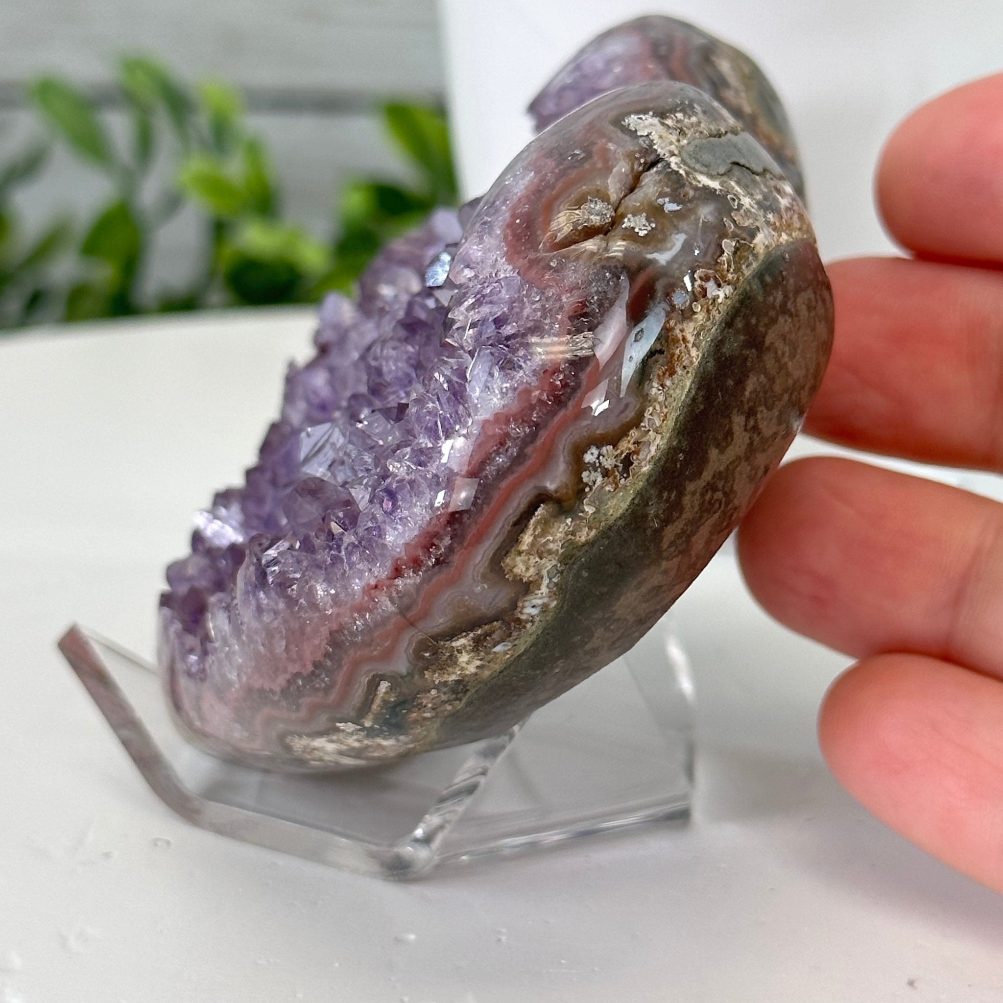 Extra Quality Amethyst Heart Geode on an Acrylic Stand 0.67 lbs & 2.7" Tall #5462-0090 by Brazil Gems - Brazil GemsBrazil GemsExtra Quality Amethyst Heart Geode on an Acrylic Stand 0.67 lbs & 2.7" Tall #5462-0090 by Brazil GemsHearts5462-0090