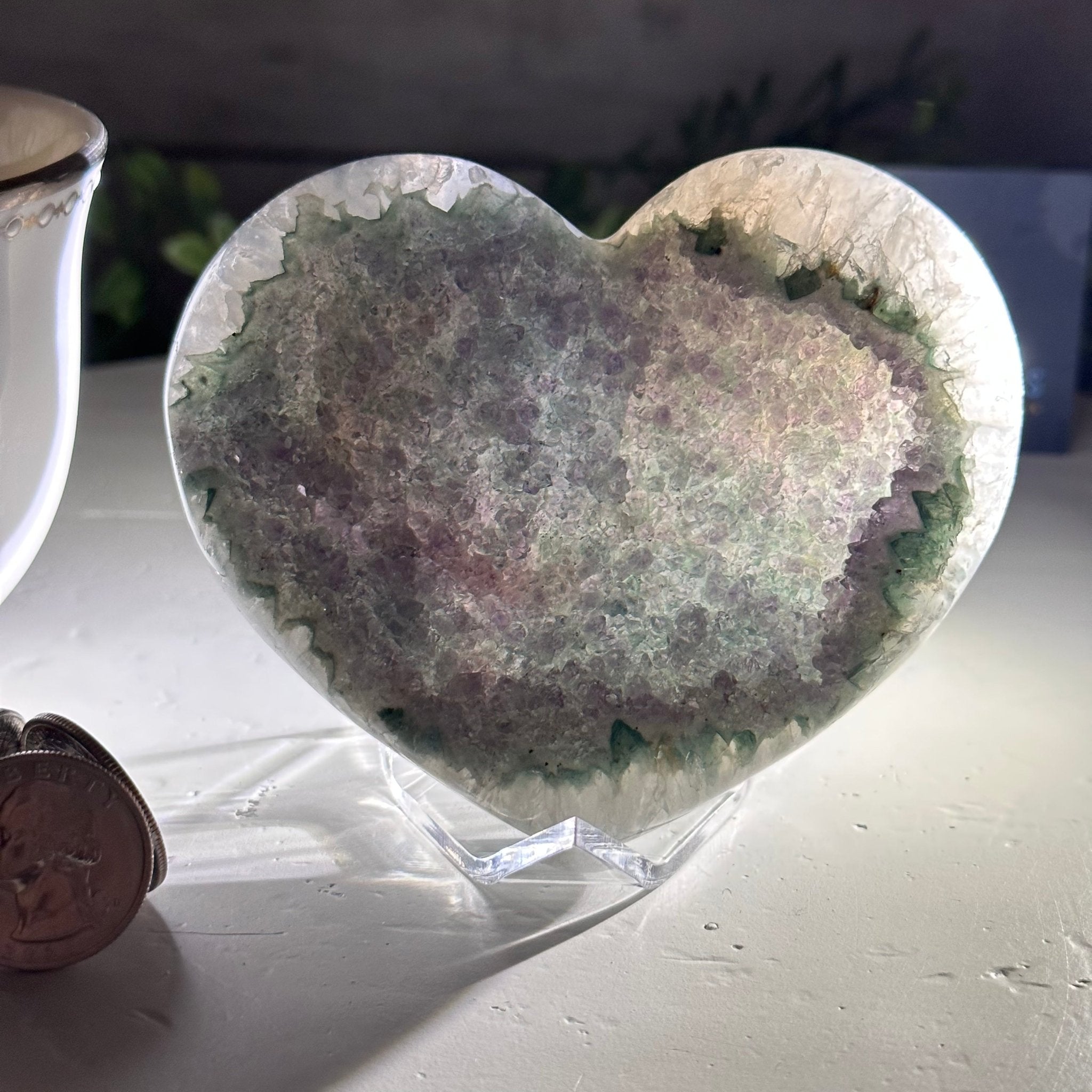 Extra Quality Amethyst Heart Geode on an Acrylic Stand, 0.75 lbs & 3" Tall #5462-0046 by Brazil Gems - Brazil GemsBrazil GemsExtra Quality Amethyst Heart Geode on an Acrylic Stand, 0.75 lbs & 3" Tall #5462-0046 by Brazil GemsHearts5462-0046