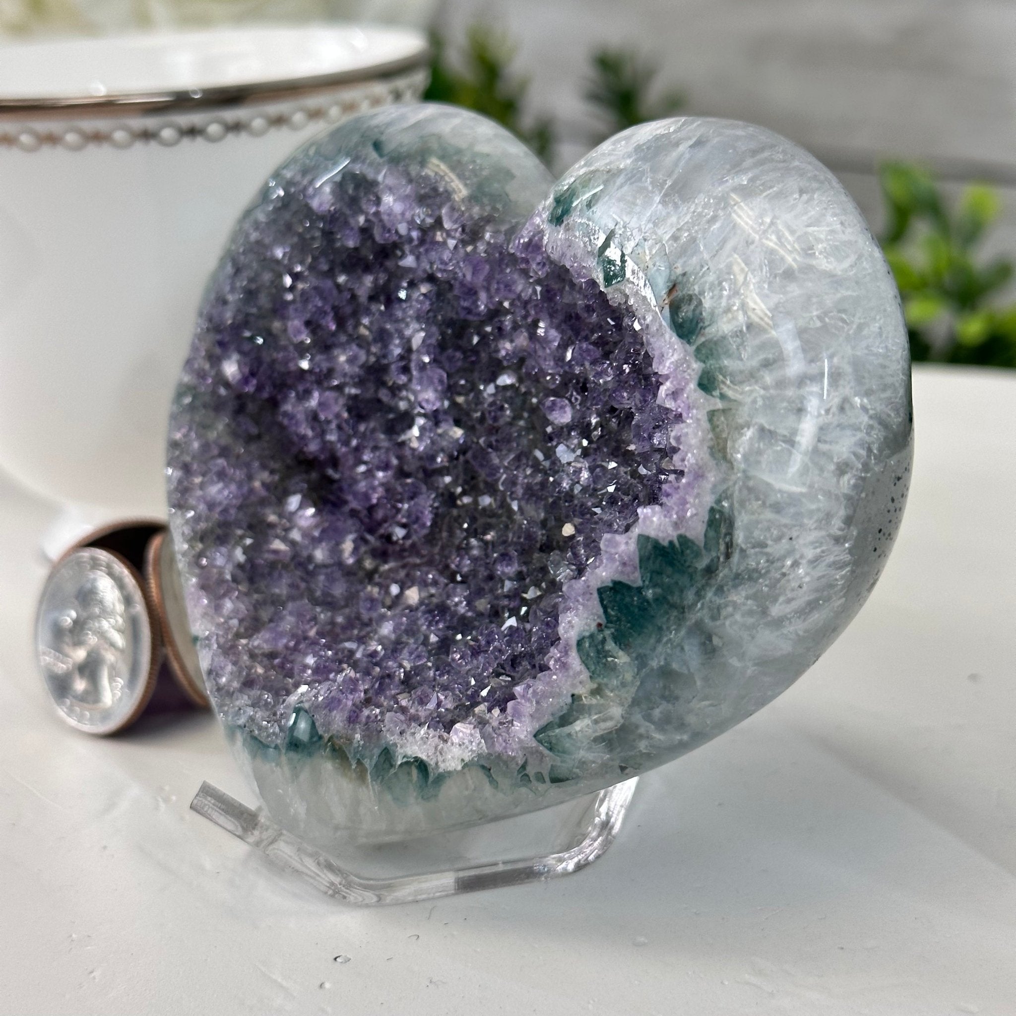 Extra Quality Amethyst Heart Geode on an Acrylic Stand, 0.75 lbs & 3" Tall #5462-0046 by Brazil Gems - Brazil GemsBrazil GemsExtra Quality Amethyst Heart Geode on an Acrylic Stand, 0.75 lbs & 3" Tall #5462-0046 by Brazil GemsHearts5462-0046