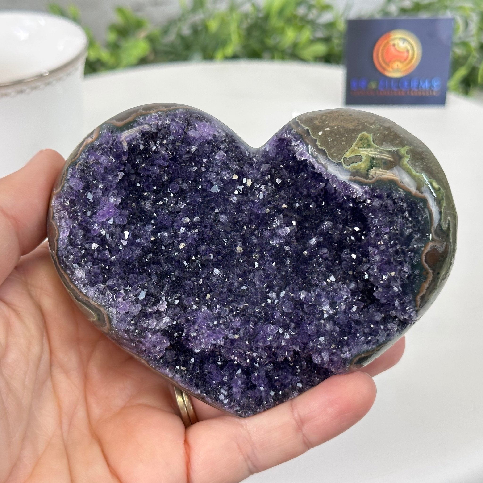 Extra Quality Amethyst Heart Geode on an Acrylic Stand 0.89 lbs & 2.75" Tall #5462-0094 by Brazil Gems - Brazil GemsBrazil GemsExtra Quality Amethyst Heart Geode on an Acrylic Stand 0.89 lbs & 2.75" Tall #5462-0094 by Brazil GemsHearts5462-0094