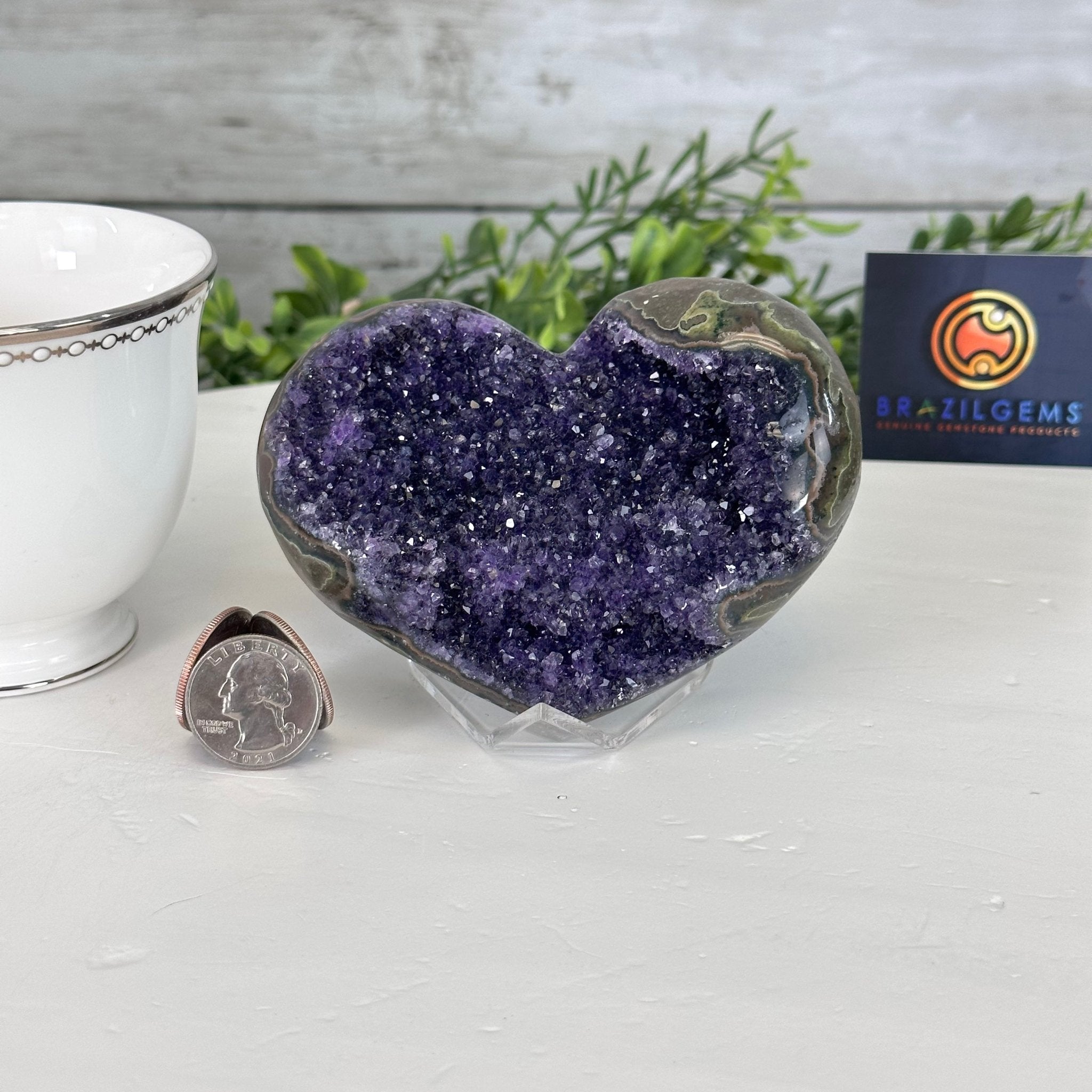 Extra Quality Amethyst Heart Geode on an Acrylic Stand 0.89 lbs & 2.75" Tall #5462-0094 by Brazil Gems - Brazil GemsBrazil GemsExtra Quality Amethyst Heart Geode on an Acrylic Stand 0.89 lbs & 2.75" Tall #5462-0094 by Brazil GemsHearts5462-0094