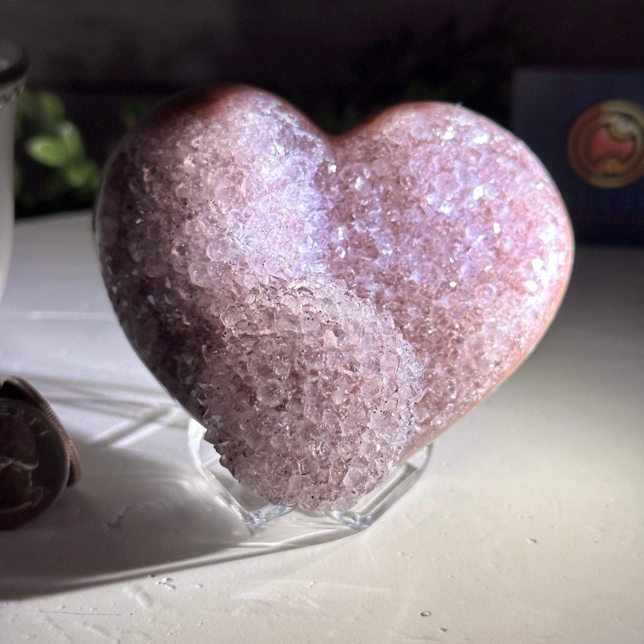 Extra Quality Amethyst Heart Geode on an Acrylic Stand, 1 lbs & 2.8" Tall #5462-0054 by Brazil Gems - Brazil GemsBrazil GemsExtra Quality Amethyst Heart Geode on an Acrylic Stand, 1 lbs & 2.8" Tall #5462-0054 by Brazil GemsHearts5462-0054