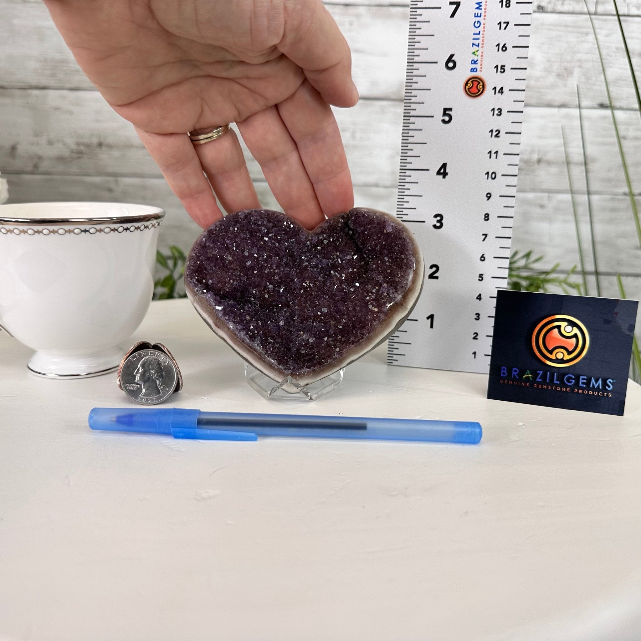 Extra Quality Amethyst Heart Geode on an Acrylic Stand, 1.08 lbs & 3.1" Tall #5462-0055 by Brazil Gems - Brazil GemsBrazil GemsExtra Quality Amethyst Heart Geode on an Acrylic Stand, 1.08 lbs & 3.1" Tall #5462-0055 by Brazil GemsHearts5462-0055