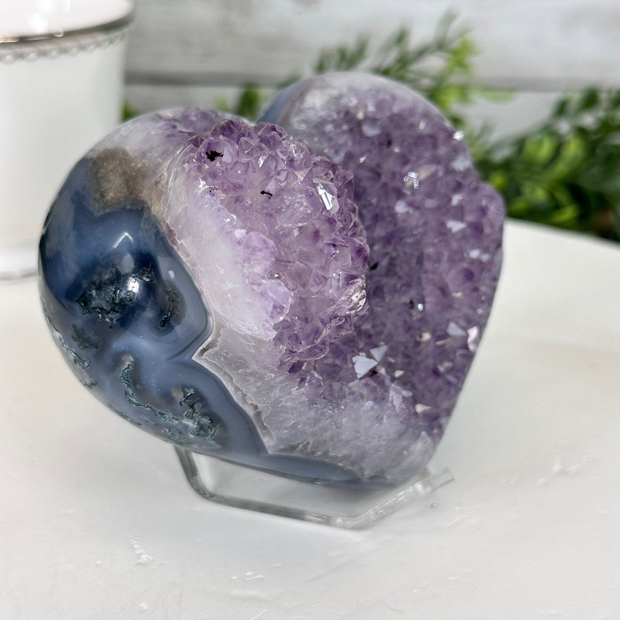 Extra Quality Amethyst Heart Geode on an Acrylic Stand 1.65 lbs & 3.25" Tall #5462-0098 by Brazil Gems - Brazil GemsBrazil GemsExtra Quality Amethyst Heart Geode on an Acrylic Stand 1.65 lbs & 3.25" Tall #5462-0098 by Brazil GemsHearts5462-0098