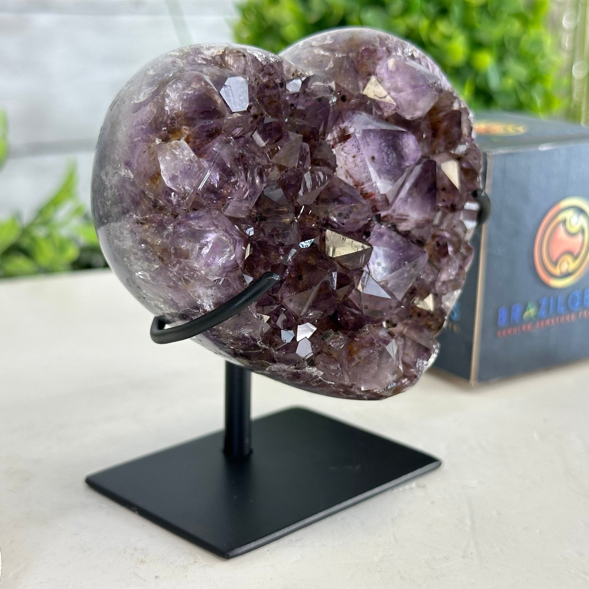 Extra Quality Amethyst Heart Geode w/ metal stand, 1.1 lbs & 3.9" Tall #5463-0295 - Brazil GemsBrazil GemsExtra Quality Amethyst Heart Geode w/ metal stand, 1.1 lbs & 3.9" Tall #5463-0295Hearts5463-0295