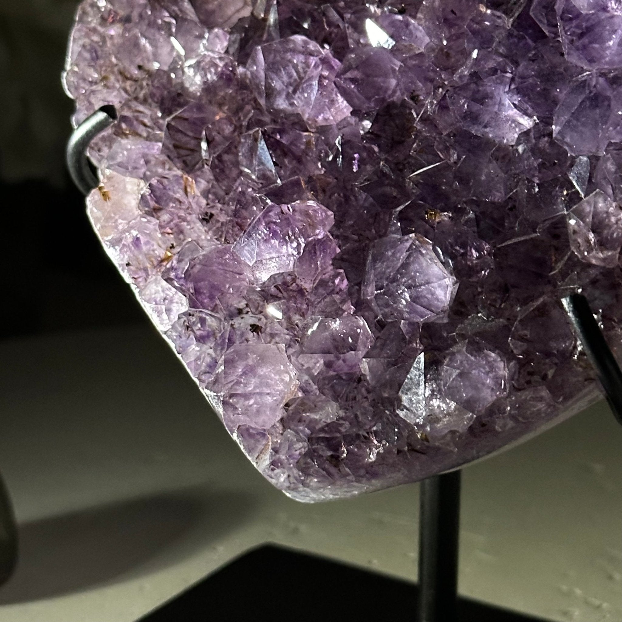 Extra Quality Amethyst Heart Geode w/ metal stand, 1.2 lbs & 5" Tall #5463-0296 - Brazil GemsBrazil GemsExtra Quality Amethyst Heart Geode w/ metal stand, 1.2 lbs & 5" Tall #5463-0296Hearts5463-0296
