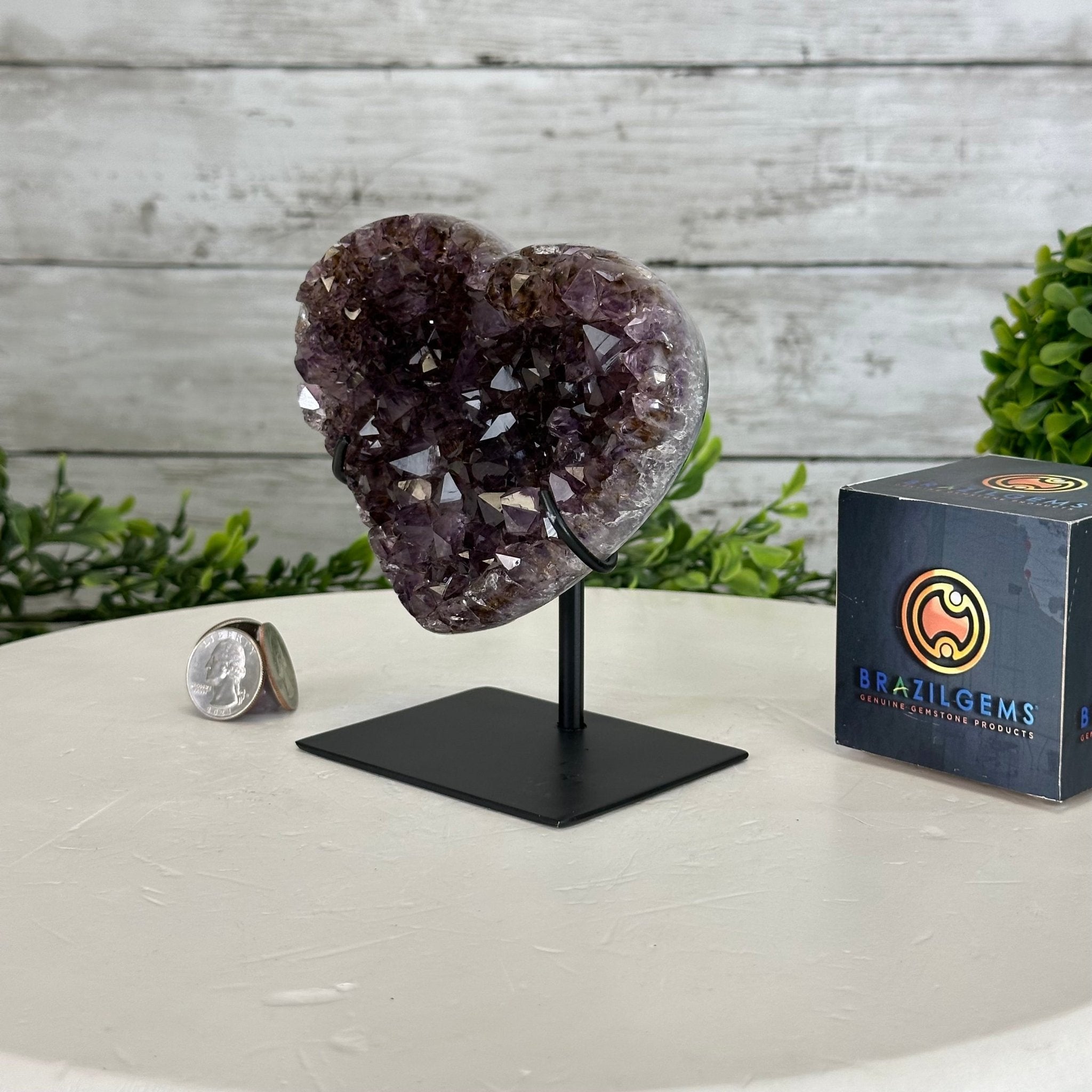 Extra Quality Amethyst Heart Geode w/ metal stand, 1.3 lbs & 5.2" Tall #5463-0298 - Brazil GemsBrazil GemsExtra Quality Amethyst Heart Geode w/ metal stand, 1.3 lbs & 5.2" Tall #5463-0298Hearts5463-0298