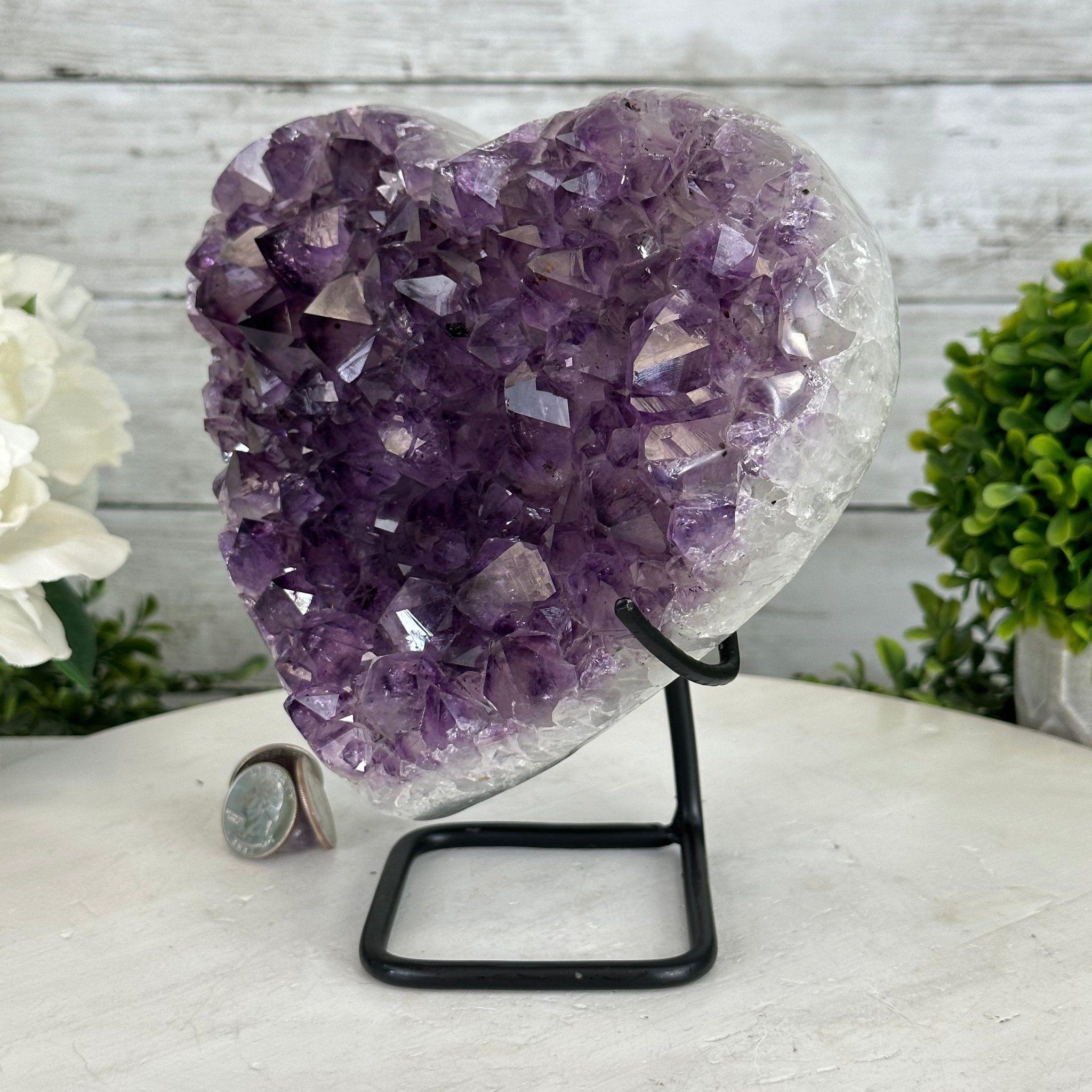 Extra Quality Amethyst Heart Geode w/ metal stand, 5.8 lbs & 7.2" Tall #5463-0290 - Brazil GemsBrazil GemsExtra Quality Amethyst Heart Geode w/ metal stand, 5.8 lbs & 7.2" Tall #5463-0290Hearts5463-0290