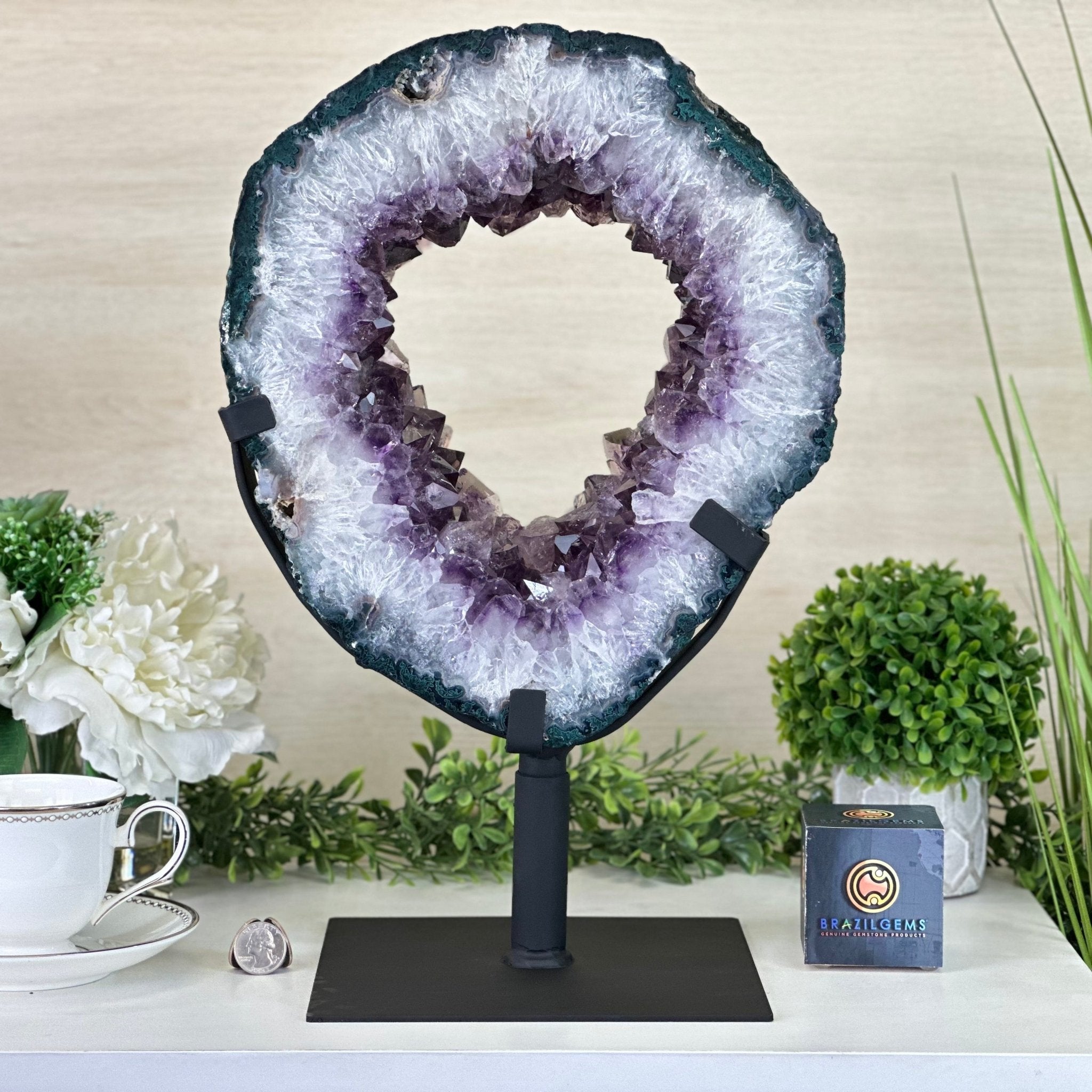 Extra Quality Amethyst Portal, Metal Stand, 19.6 lbs & 16.9" Tall #5604 - 0121 - Brazil GemsBrazil GemsExtra Quality Amethyst Portal, Metal Stand, 19.6 lbs & 16.9" Tall #5604 - 0121Portals on Rotating Bases5604 - 0121