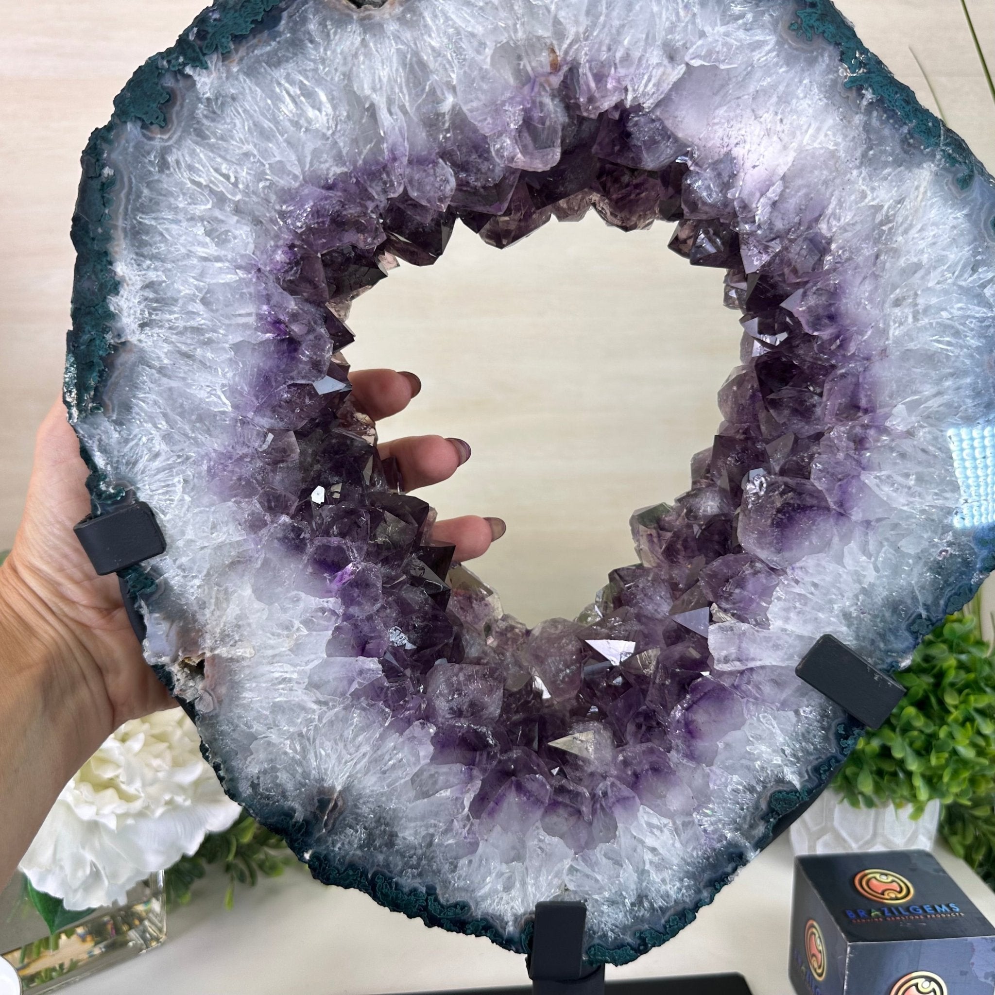 Extra Quality Amethyst Portal, Metal Stand, 19.6 lbs & 16.9" Tall #5604 - 0121 - Brazil GemsBrazil GemsExtra Quality Amethyst Portal, Metal Stand, 19.6 lbs & 16.9" Tall #5604 - 0121Portals on Rotating Bases5604 - 0121