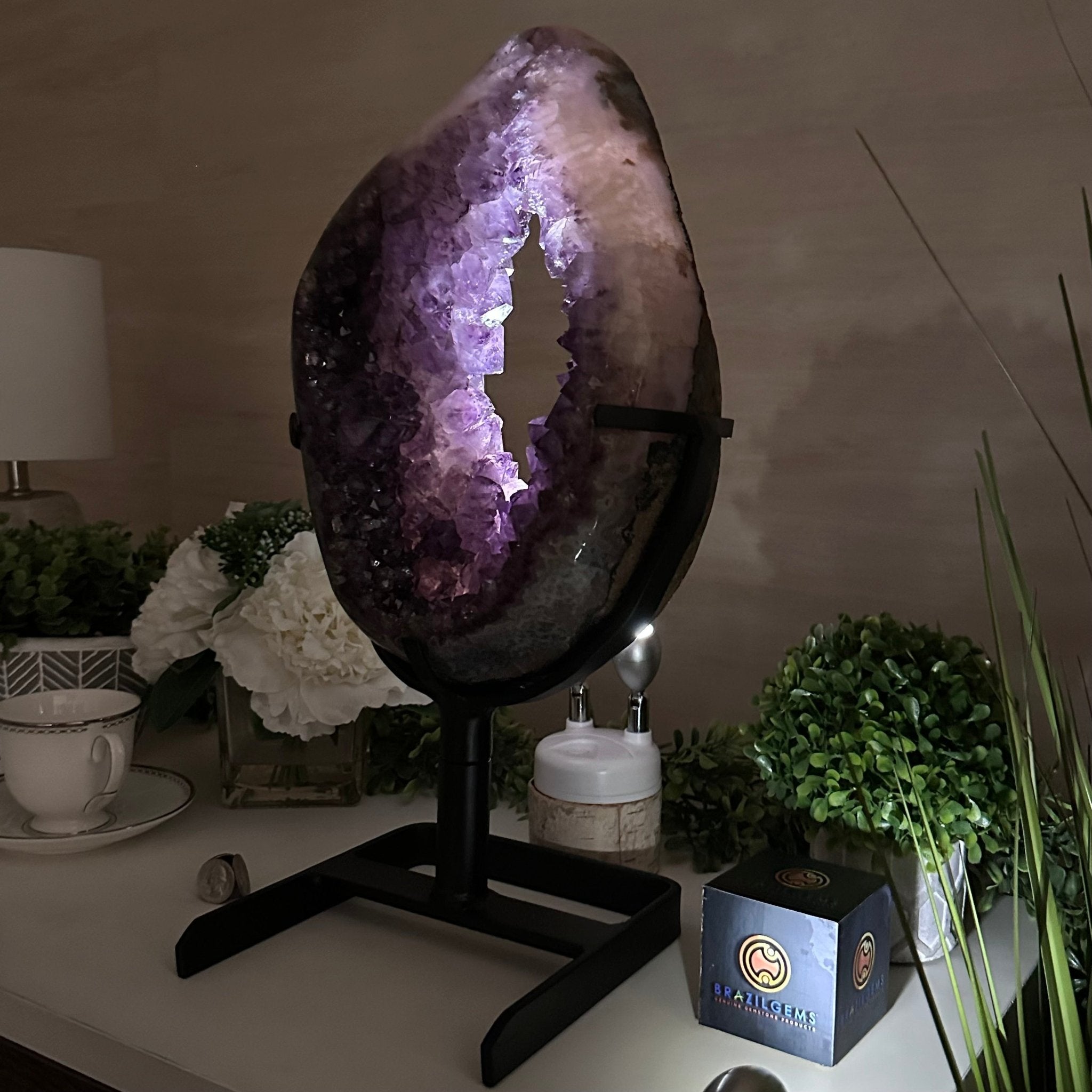 Extra Quality Amethyst Portal, Metal Stand, 21.9 lbs & 18.2" Tall #5604 - 0112 - Brazil GemsBrazil GemsExtra Quality Amethyst Portal, Metal Stand, 21.9 lbs & 18.2" Tall #5604 - 0112Portals on Rotating Bases5604 - 0112