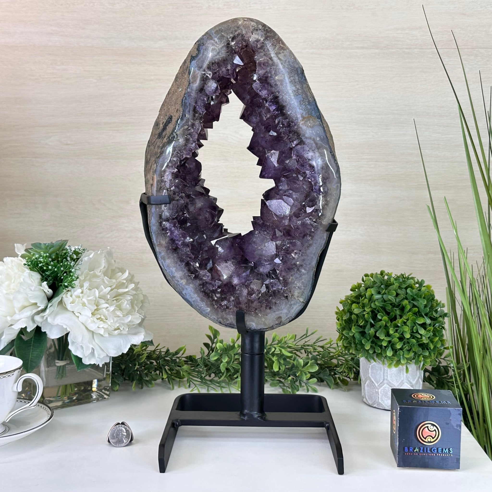 Extra Quality Amethyst Portal, Metal Stand, 21.9 lbs & 18.2" Tall #5604 - 0112 - Brazil GemsBrazil GemsExtra Quality Amethyst Portal, Metal Stand, 21.9 lbs & 18.2" Tall #5604 - 0112Portals on Rotating Bases5604 - 0112