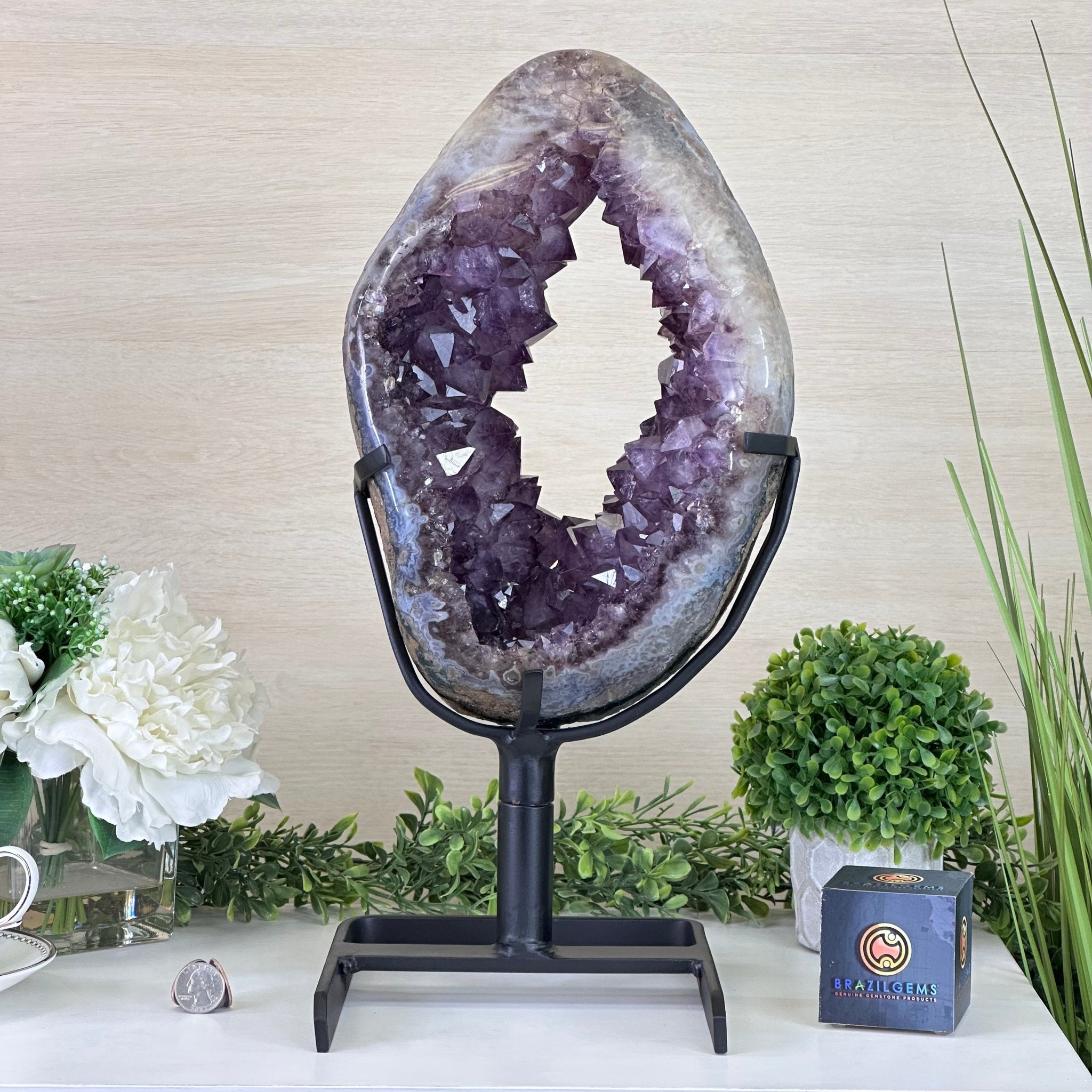 Extra Quality Amethyst Portal, Metal Stand, 21.9 lbs & 18.2" Tall #5604 - 0112 - Brazil GemsBrazil GemsExtra Quality Amethyst Portal, Metal Stand, 21.9 lbs & 18.2" Tall #5604 - 0112Portals on Rotating Bases5604 - 0112