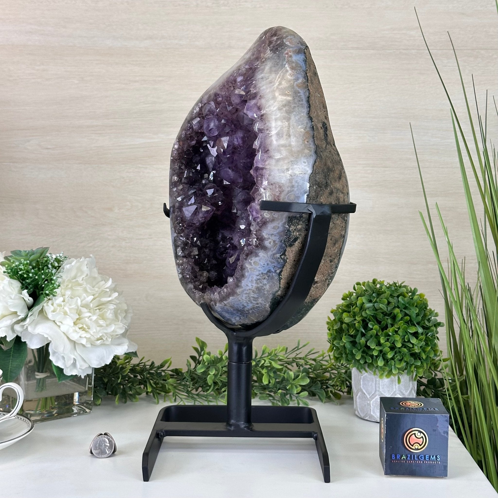 Extra Quality Amethyst Portal, Metal Stand, 21.9 lbs & 18.2" Tall #5604 - 0112 - Brazil GemsBrazil GemsExtra Quality Amethyst Portal, Metal Stand, 21.9 lbs & 18.2" Tall #5604 - 0112Portals on Rotating Bases5604 - 0112