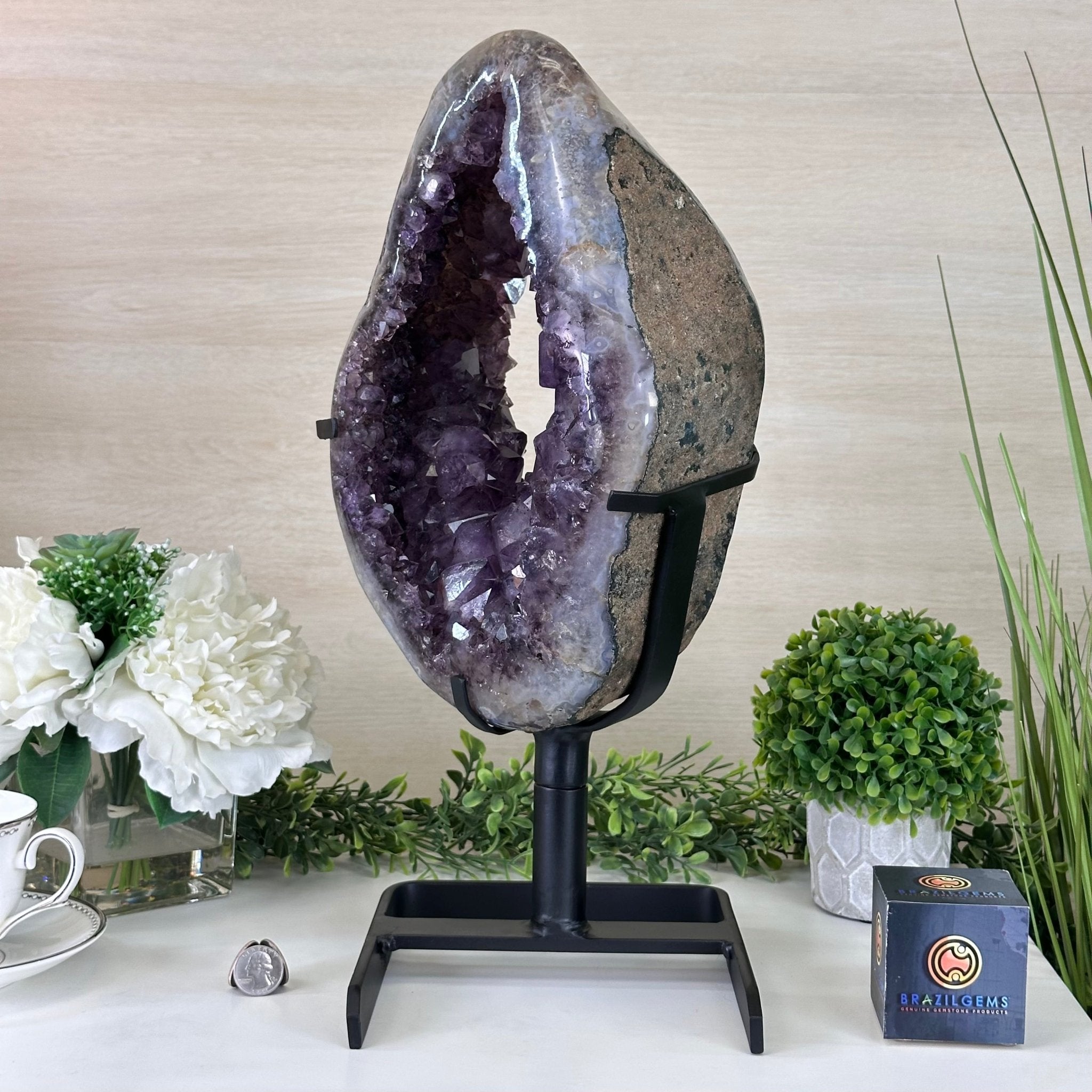 Extra Quality Amethyst Portal, Metal Stand, 21.9 lbs & 18.2" Tall #5604 - 0112 - Brazil GemsBrazil GemsExtra Quality Amethyst Portal, Metal Stand, 21.9 lbs & 18.2" Tall #5604 - 0112Portals on Rotating Bases5604 - 0112