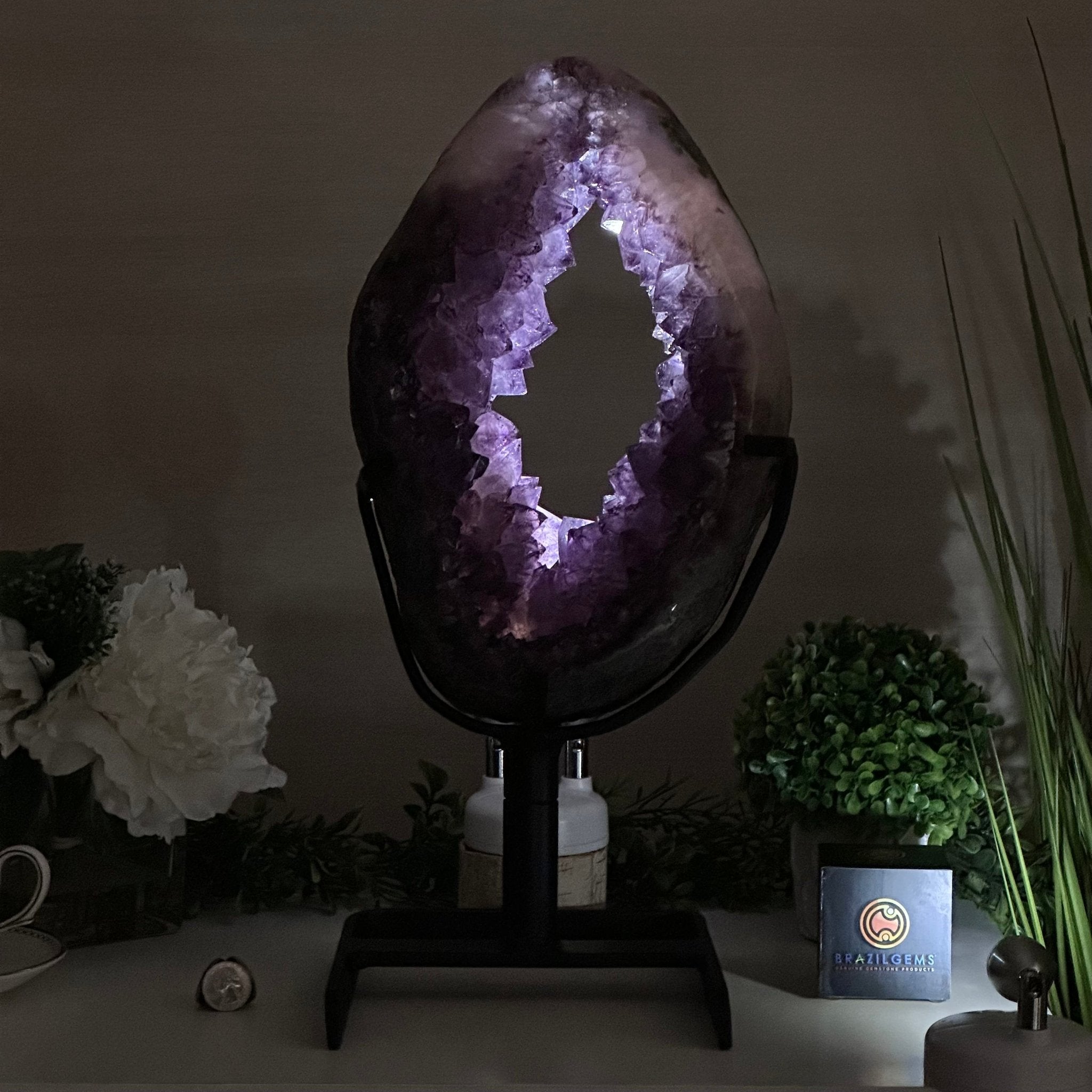 Extra Quality Amethyst Portal, Metal Stand, 21.9 lbs & 18.2" Tall #5604 - 0112 - Brazil GemsBrazil GemsExtra Quality Amethyst Portal, Metal Stand, 21.9 lbs & 18.2" Tall #5604 - 0112Portals on Rotating Bases5604 - 0112