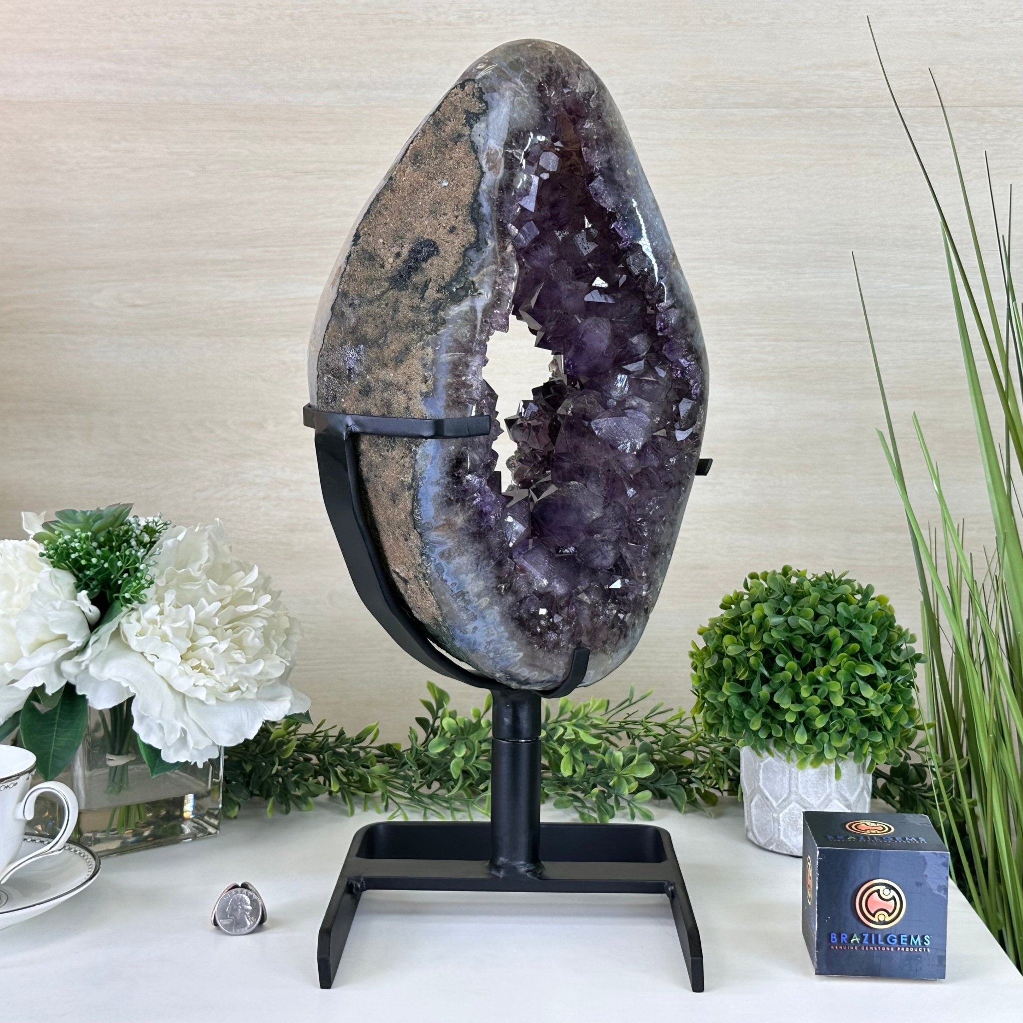 Extra Quality Amethyst Portal, Metal Stand, 21.9 lbs & 18.2" Tall #5604 - 0112 - Brazil GemsBrazil GemsExtra Quality Amethyst Portal, Metal Stand, 21.9 lbs & 18.2" Tall #5604 - 0112Portals on Rotating Bases5604 - 0112