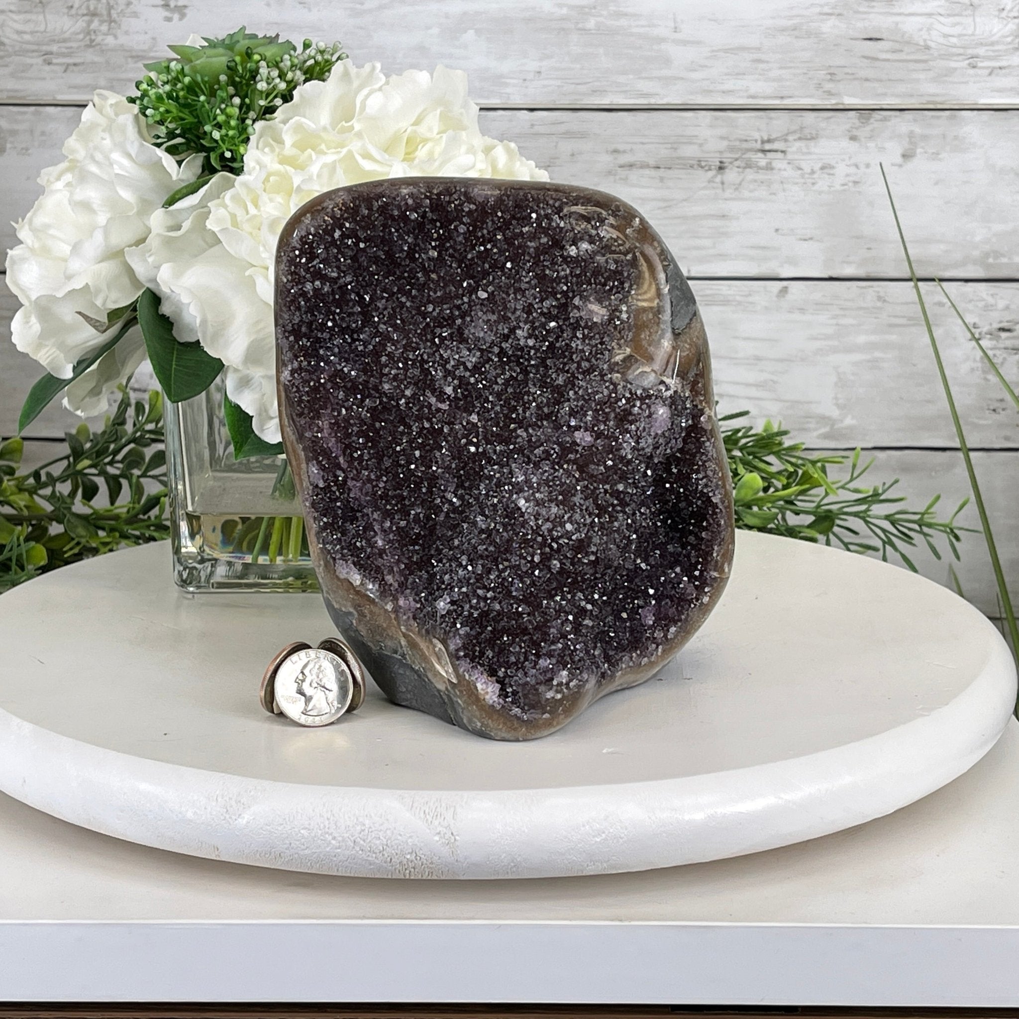 Extra Quality Black Amethyst Cluster w/ flat bottom, 6.6" Tall #5611 - 0363 - Brazil GemsBrazil GemsExtra Quality Black Amethyst Cluster w/ flat bottom, 6.6" Tall #5611 - 0363Small Clusters with Flat Bases5611 - 0363