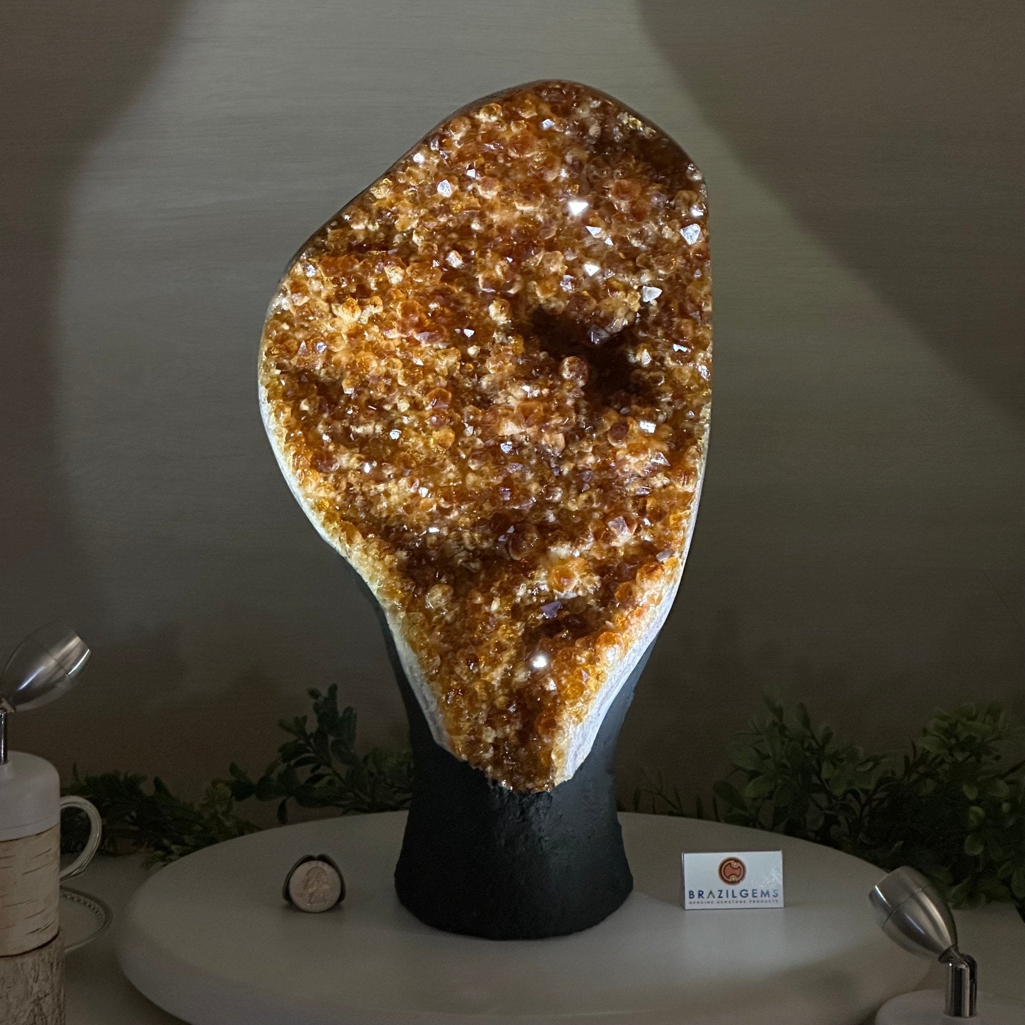 Extra Quality Citrine Cluster on Cement Base, 16.5 lbs and 14.9" Tall 5615 - 0070 - Brazil GemsBrazil GemsExtra Quality Citrine Cluster on Cement Base, 16.5 lbs and 14.9" Tall 5615 - 0070Clusters on Cement Bases5615 - 0070
