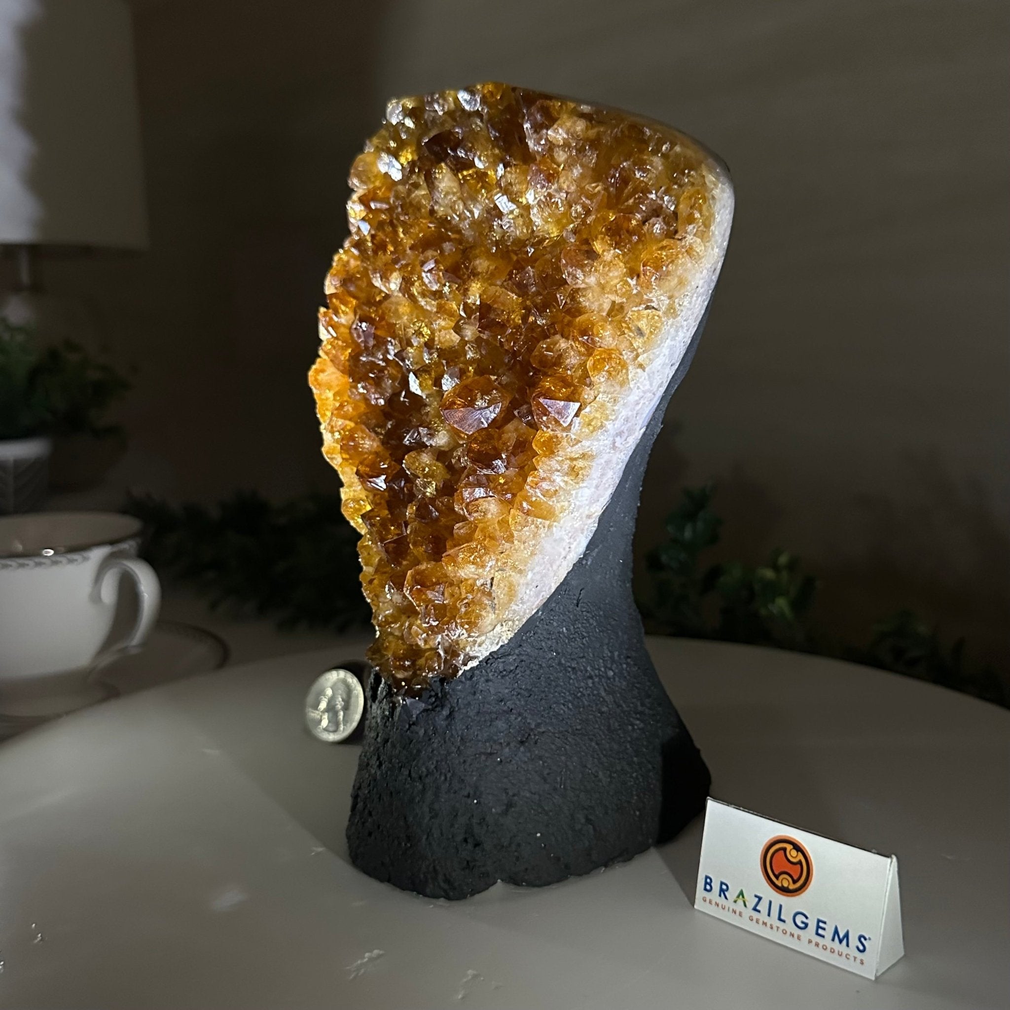 Extra Quality Citrine Cluster on Cement Base, 4.6 lbs and 7.9" Tall 5615 - 0048 - Brazil GemsBrazil GemsExtra Quality Citrine Cluster on Cement Base, 4.6 lbs and 7.9" Tall 5615 - 0048Clusters on Cement Bases5615 - 0048