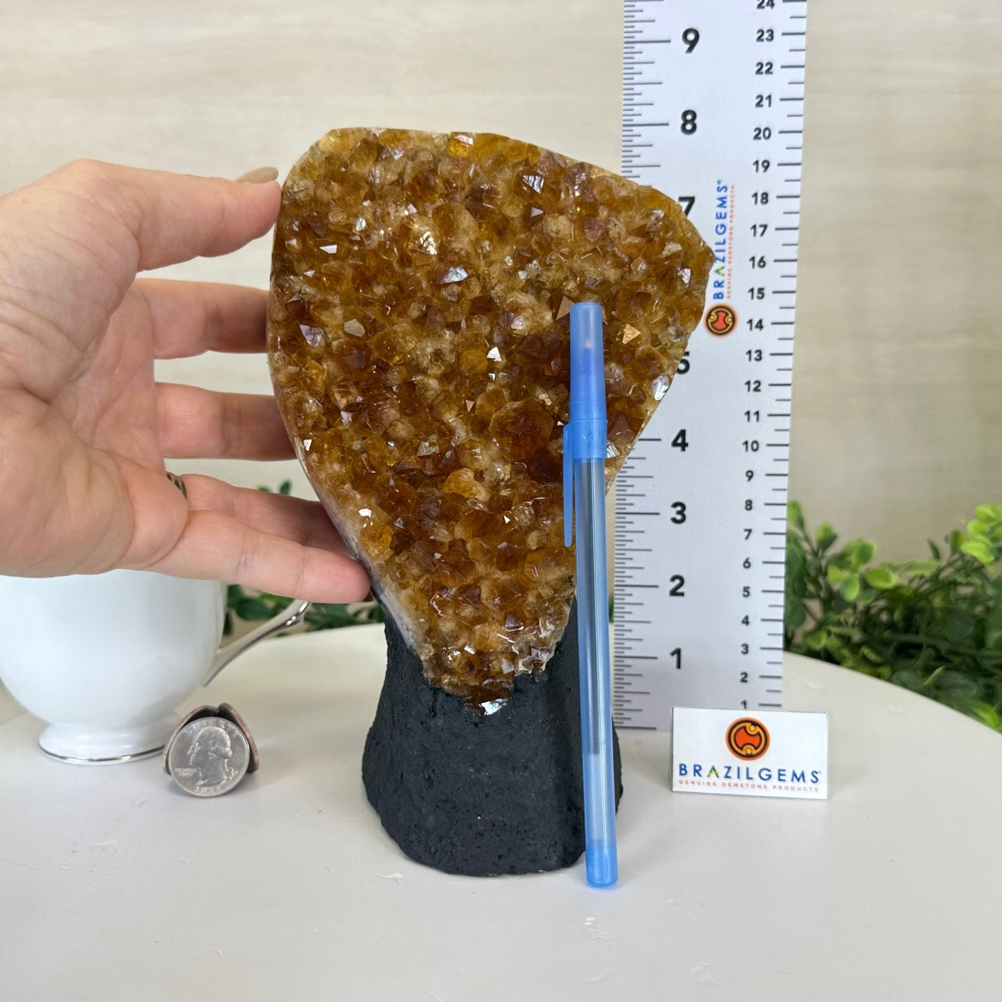 Extra Quality Citrine Cluster on Cement Base, 4.6 lbs and 7.9" Tall 5615 - 0048 - Brazil GemsBrazil GemsExtra Quality Citrine Cluster on Cement Base, 4.6 lbs and 7.9" Tall 5615 - 0048Clusters on Cement Bases5615 - 0048