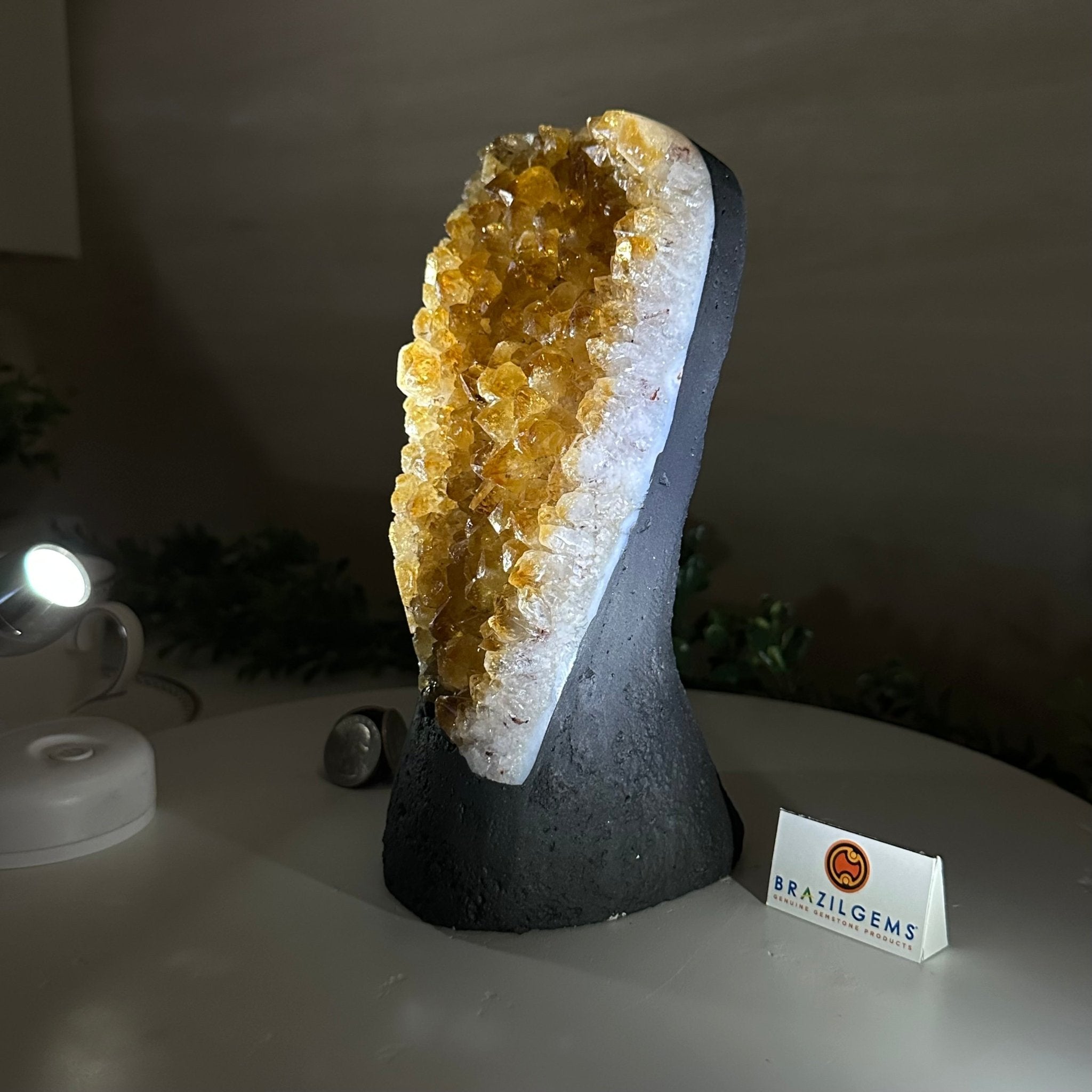 Extra Quality Citrine Cluster on Cement Base, 4.6 lbs and 8.2" Tall 5615 - 0047 - Brazil GemsBrazil GemsExtra Quality Citrine Cluster on Cement Base, 4.6 lbs and 8.2" Tall 5615 - 0047Clusters on Cement Bases5615 - 0047