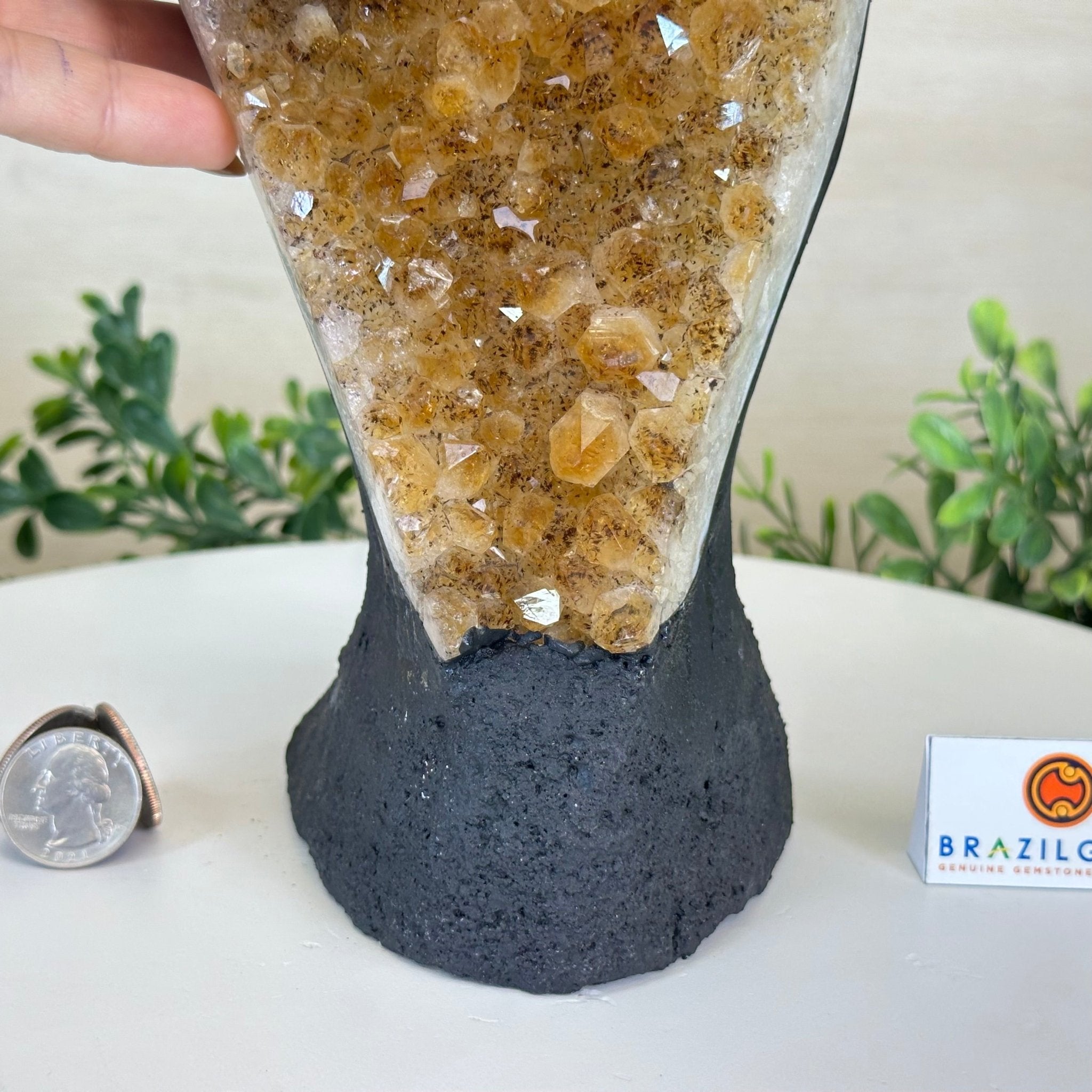 Extra Quality Citrine Cluster on Cement Base, 7.1 lbs and 10.4" Tall 5615 - 0055 - Brazil GemsBrazil GemsExtra Quality Citrine Cluster on Cement Base, 7.1 lbs and 10.4" Tall 5615 - 0055Clusters on Cement Bases5615 - 0055
