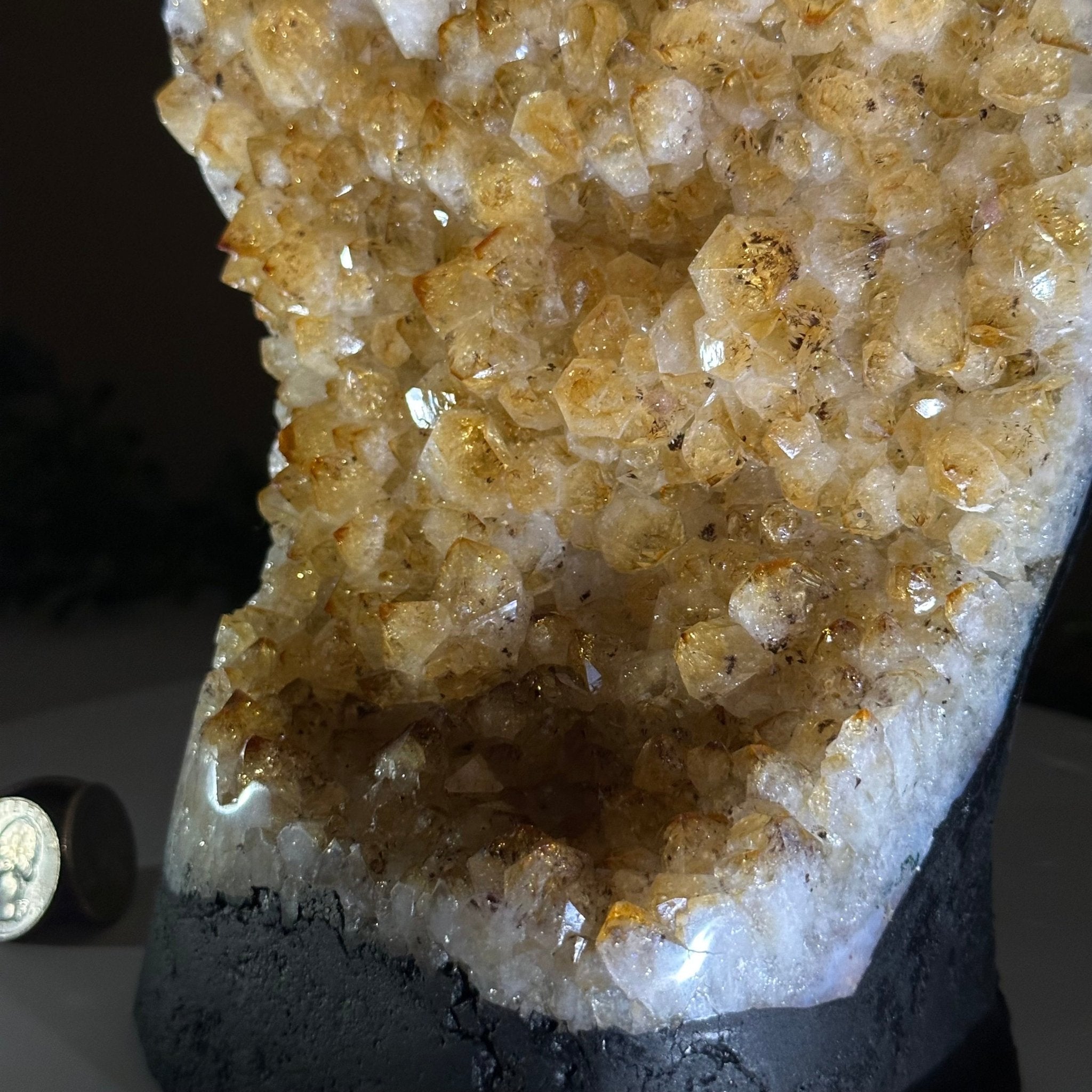 Extra Quality Citrine Cluster on Cement Base, 7.2 lbs and 7.4" Tall 5615 - 0056 - Brazil GemsBrazil GemsExtra Quality Citrine Cluster on Cement Base, 7.2 lbs and 7.4" Tall 5615 - 0056Clusters on Cement Bases5615 - 0056