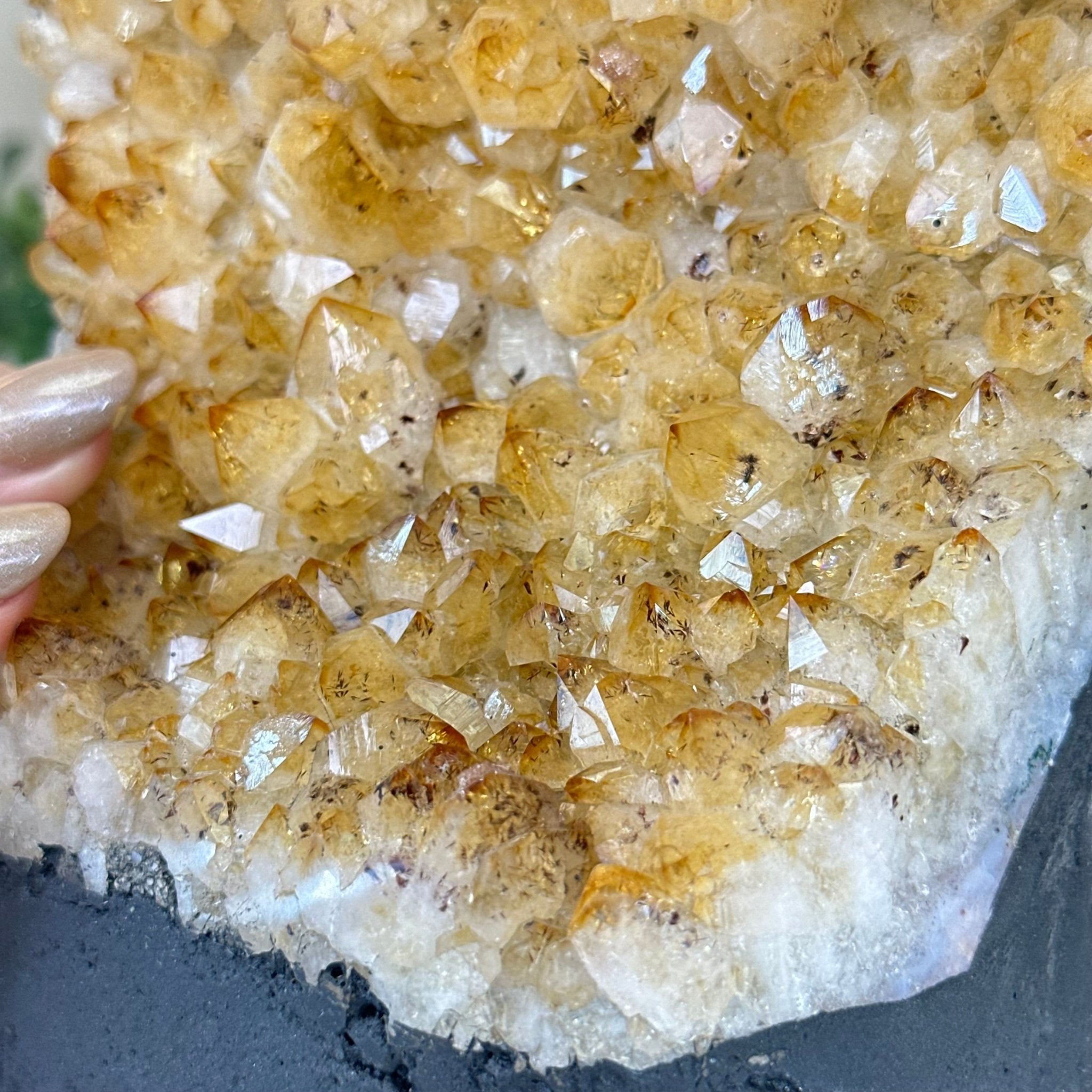 Extra Quality Citrine Cluster on Cement Base, 7.2 lbs and 7.4" Tall 5615 - 0056 - Brazil GemsBrazil GemsExtra Quality Citrine Cluster on Cement Base, 7.2 lbs and 7.4" Tall 5615 - 0056Clusters on Cement Bases5615 - 0056