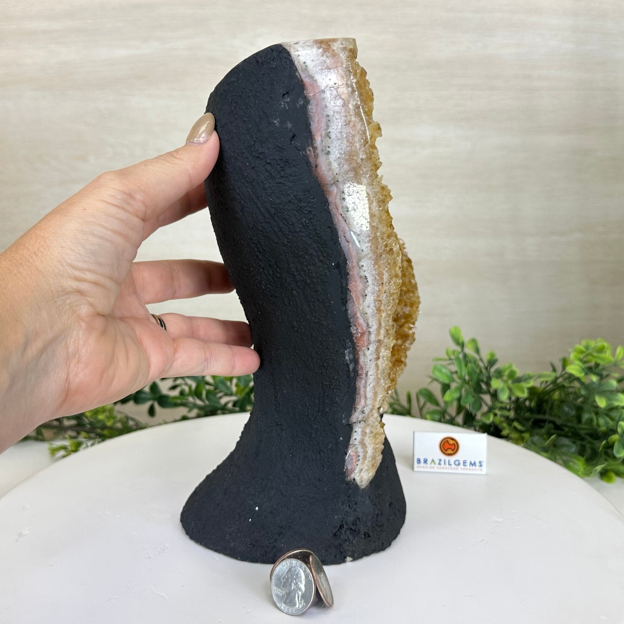 Extra Quality Citrine Cluster on Cement Base, 8.6 lbs and 10" Tall 5615 - 0061 - Brazil GemsBrazil GemsExtra Quality Citrine Cluster on Cement Base, 8.6 lbs and 10" Tall 5615 - 0061Clusters on Cement Bases5615 - 0061