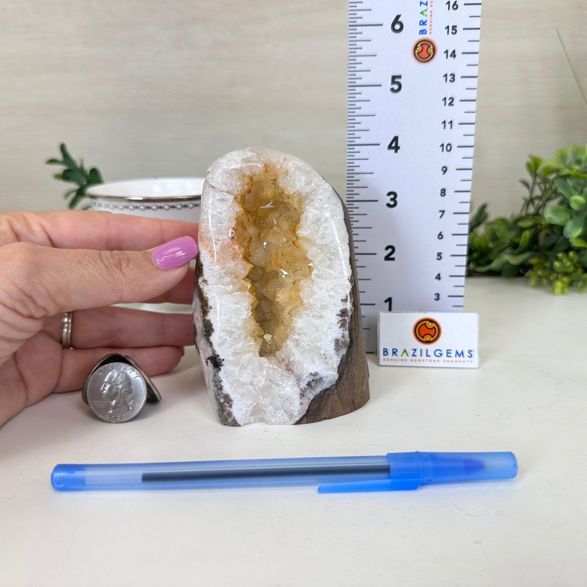 Extra Quality Citrine Cluster w/ flat base, 4.2" Tall 5612 - 0225 - Brazil GemsBrazil GemsExtra Quality Citrine Cluster w/ flat base, 4.2" Tall 5612 - 0225Small Clusters with Flat Bases5612 - 0225