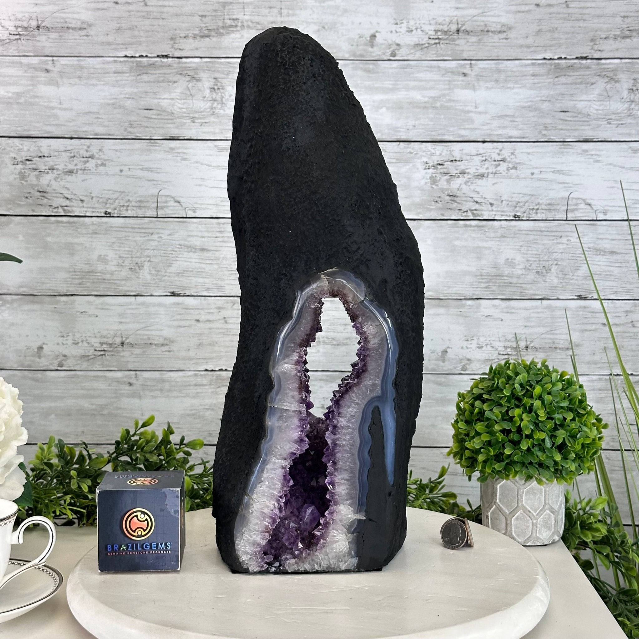 Extra Quality Open 2 - Sided Amethyst Cathedral 15.2 lbs & 16.7" tall, #5605 - 0143 - Brazil GemsBrazil GemsExtra Quality Open 2 - Sided Amethyst Cathedral 15.2 lbs & 16.7" tall, #5605 - 0143Open 2 - Sided Cathedrals5605 - 0143