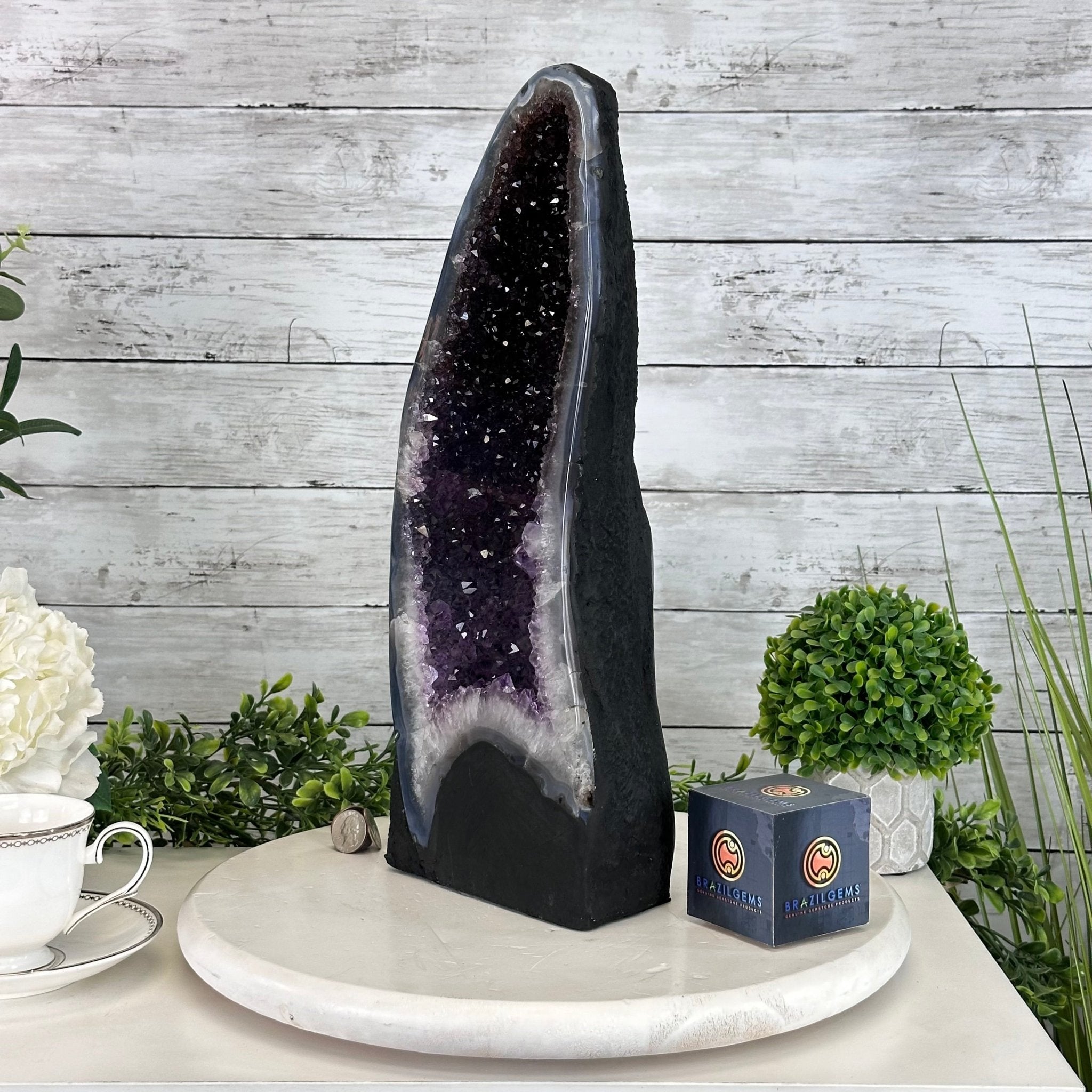 Extra Quality Open 2 - Sided Amethyst Cathedral 15.2 lbs & 16.7" tall, #5605 - 0143 - Brazil GemsBrazil GemsExtra Quality Open 2 - Sided Amethyst Cathedral 15.2 lbs & 16.7" tall, #5605 - 0143Open 2 - Sided Cathedrals5605 - 0143