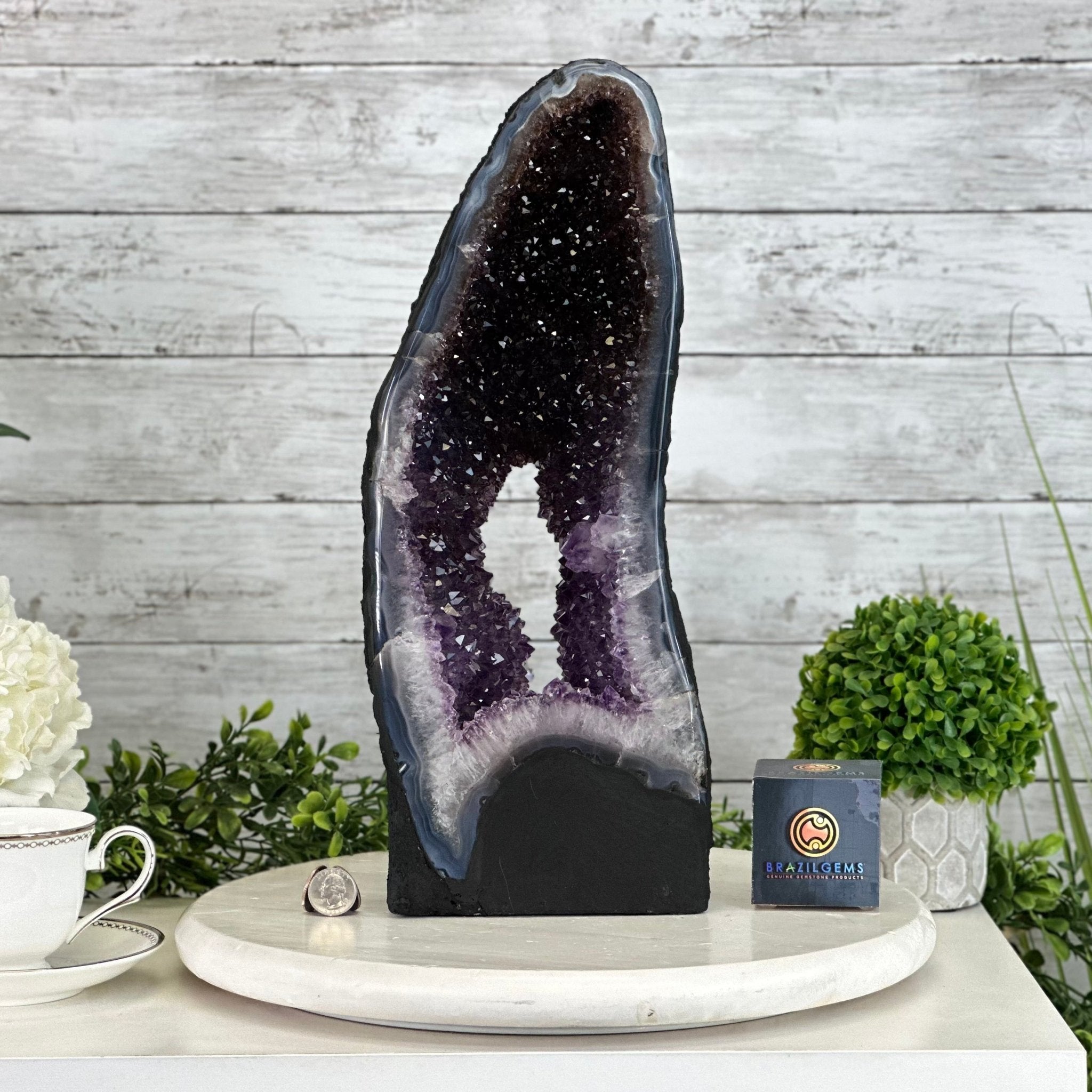 Extra Quality Open 2 - Sided Amethyst Cathedral 15.2 lbs & 16.7" tall, #5605 - 0143 - Brazil GemsBrazil GemsExtra Quality Open 2 - Sided Amethyst Cathedral 15.2 lbs & 16.7" tall, #5605 - 0143Open 2 - Sided Cathedrals5605 - 0143