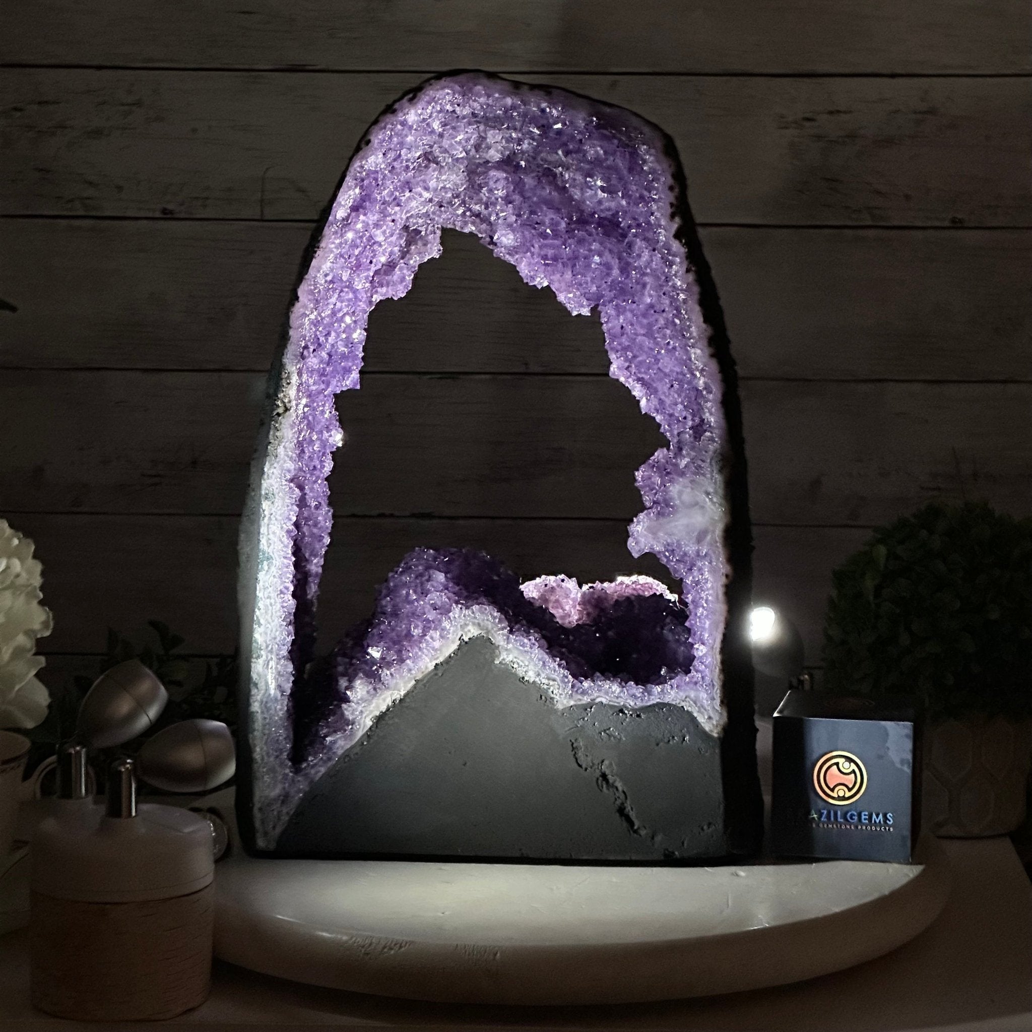 Extra Quality Open 2 - Sided Amethyst Cathedral 20.6 lbs & 14.1" Tall #5605 - 0152 - Brazil GemsBrazil GemsExtra Quality Open 2 - Sided Amethyst Cathedral 20.6 lbs & 14.1" Tall #5605 - 0152Open 2 - Sided Cathedrals5605 - 0152