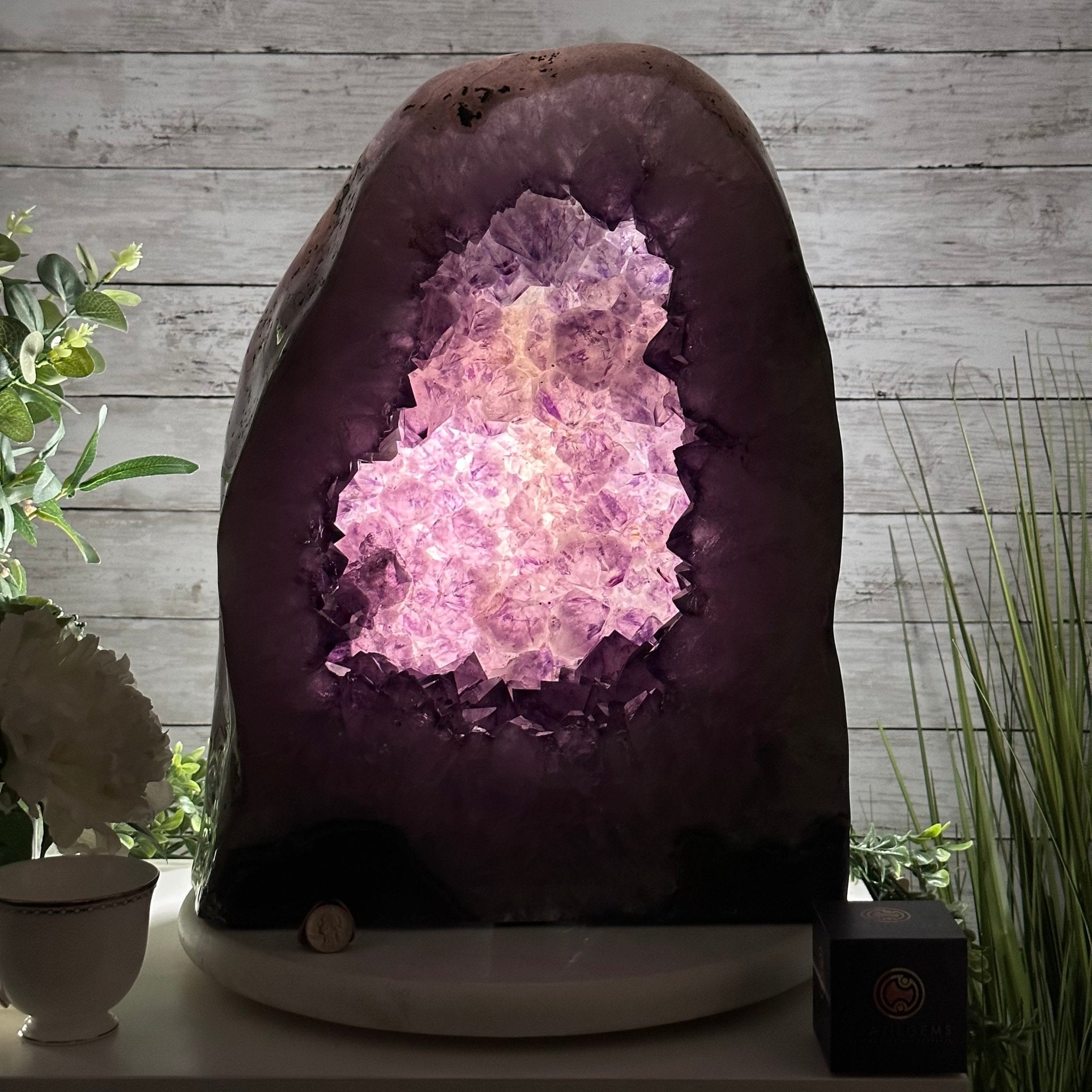 Extra Quality Polished Brazilian Amethyst Cathedral, 102.1 lbs & 18.3" tall Model #5602-0045 by Brazil Gems - Brazil GemsBrazil GemsExtra Quality Polished Brazilian Amethyst Cathedral, 102.1 lbs & 18.3" tall Model #5602-0045 by Brazil GemsPolished Cathedrals5602-0045