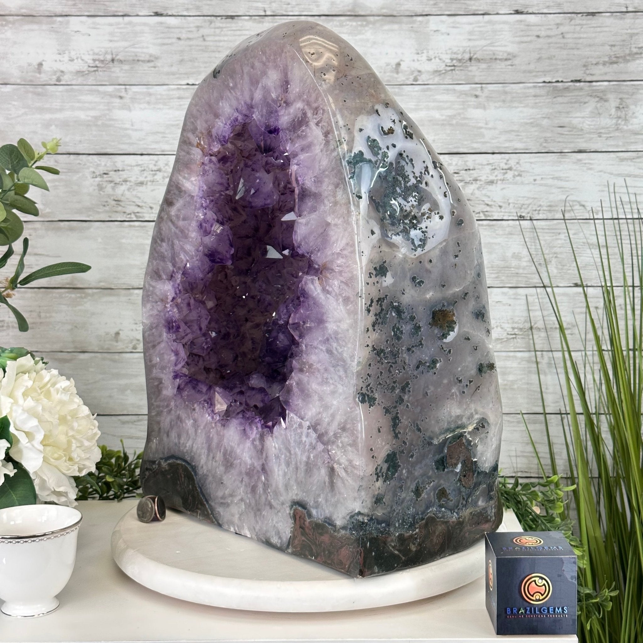 Extra Quality Polished Brazilian Amethyst Cathedral, 102.1 lbs & 18.3" tall Model #5602-0045 by Brazil Gems - Brazil GemsBrazil GemsExtra Quality Polished Brazilian Amethyst Cathedral, 102.1 lbs & 18.3" tall Model #5602-0045 by Brazil GemsPolished Cathedrals5602-0045